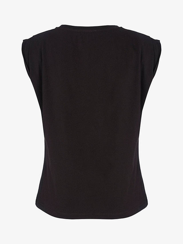 Mint Velvet Cotton Extended Shoulder T-Shirt, Black
