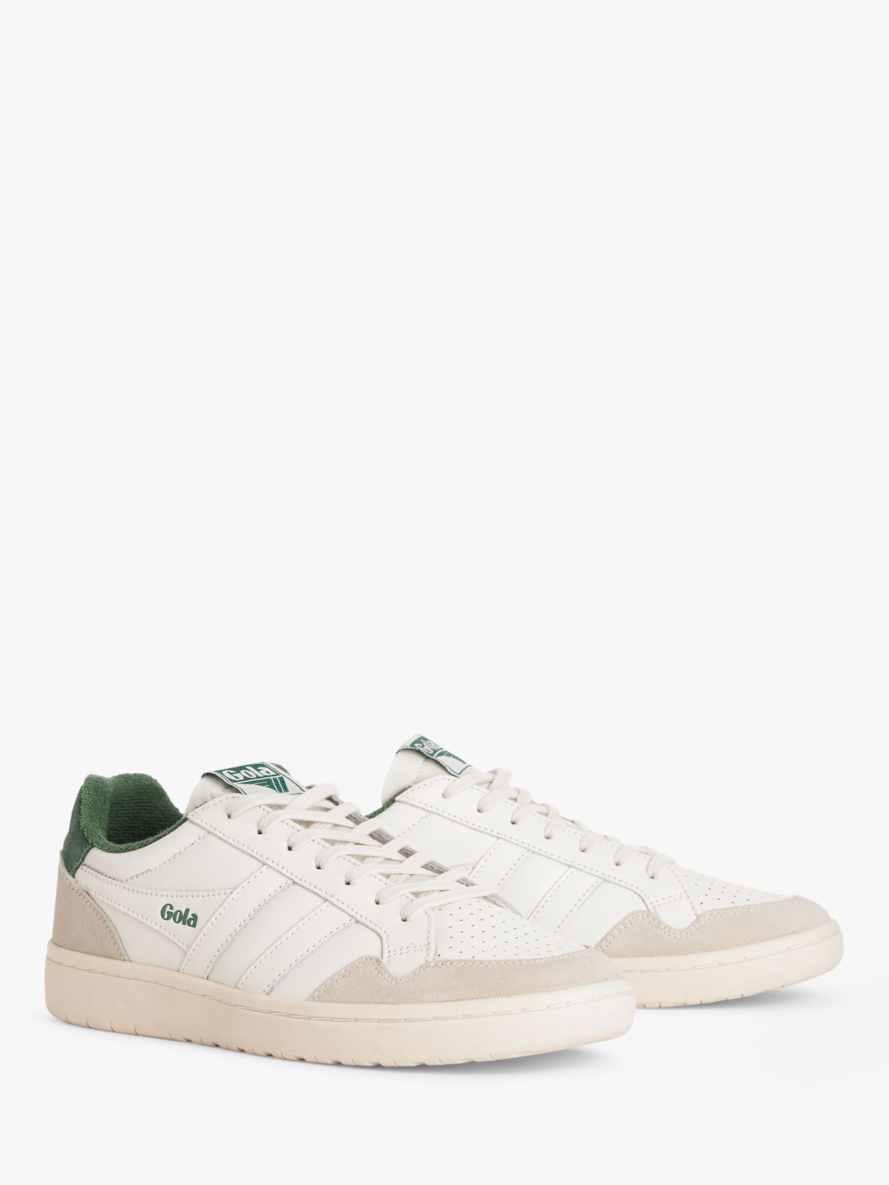 Gola Eagle Leather Lace Up Trainers, White/Green at John Lewis & Partners