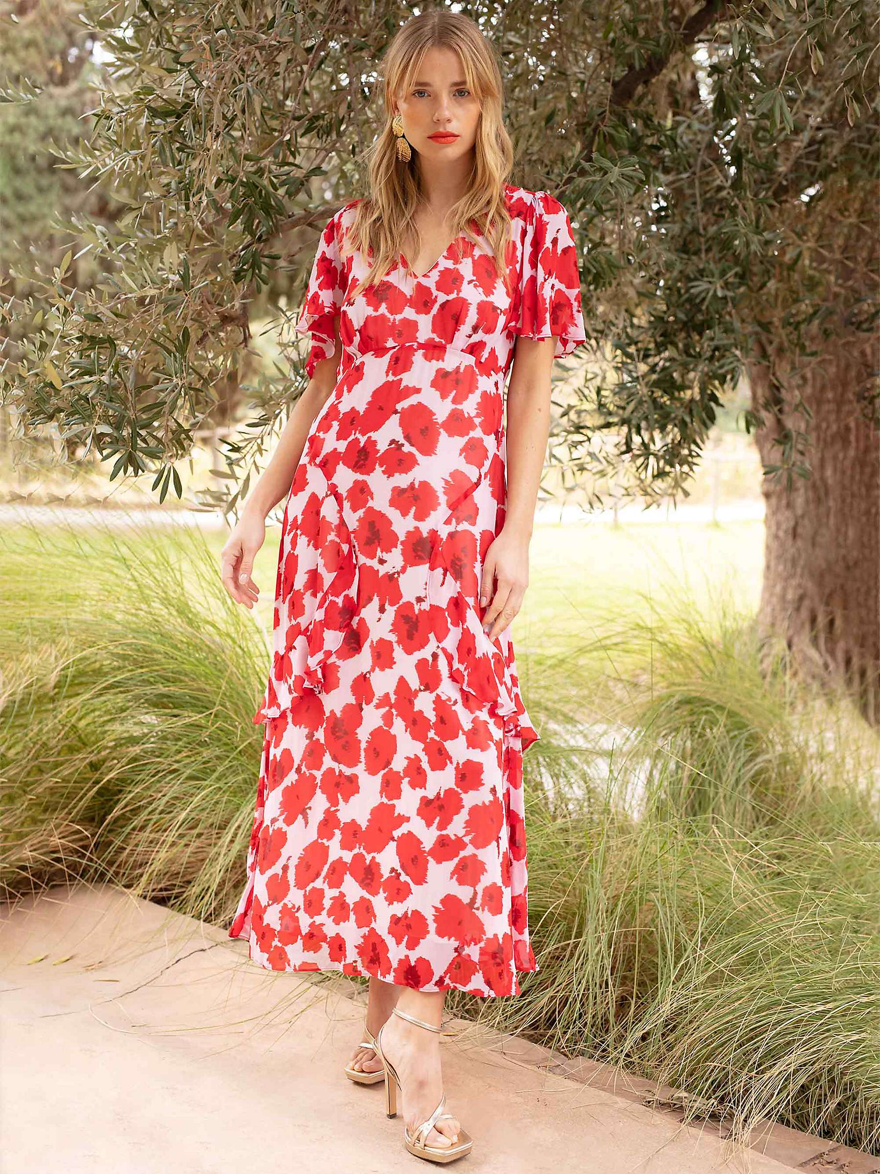 Buy Ro&Zo Daphne Floral Midi Dress, Pink/White Online at johnlewis.com