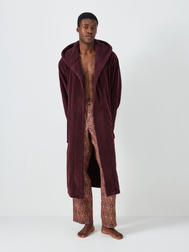 John Lewis Cosy Fleece Hooded Robe Burgundy S