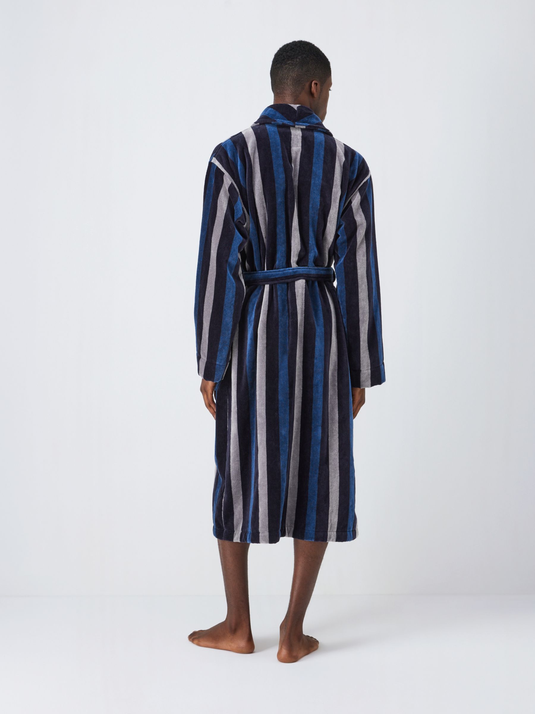 John Lewis Striped Velour Robe, Navy/Blue/Grey