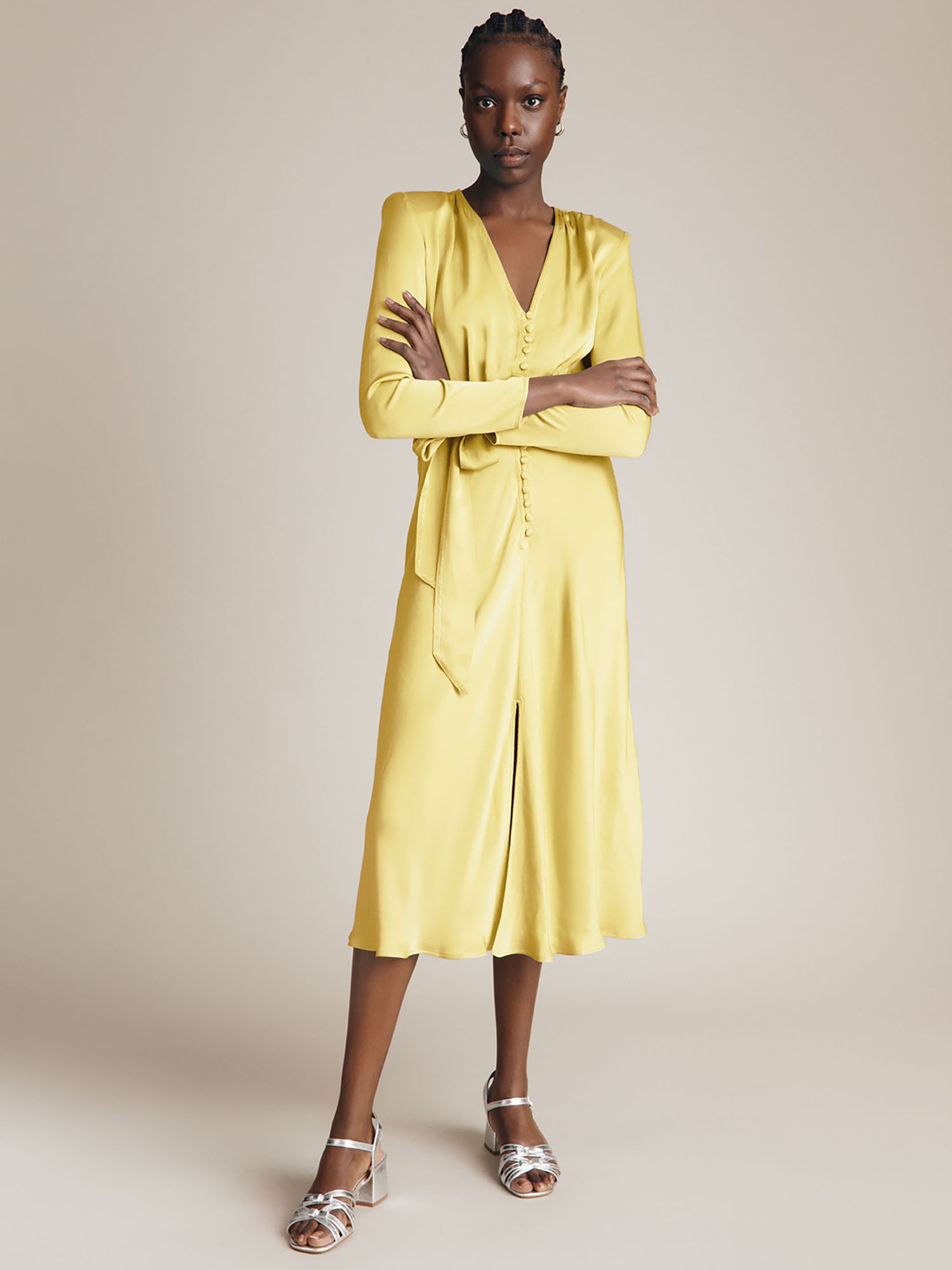 Ghost Meryl Satin Midi Dress, Butter at John Lewis & Partners