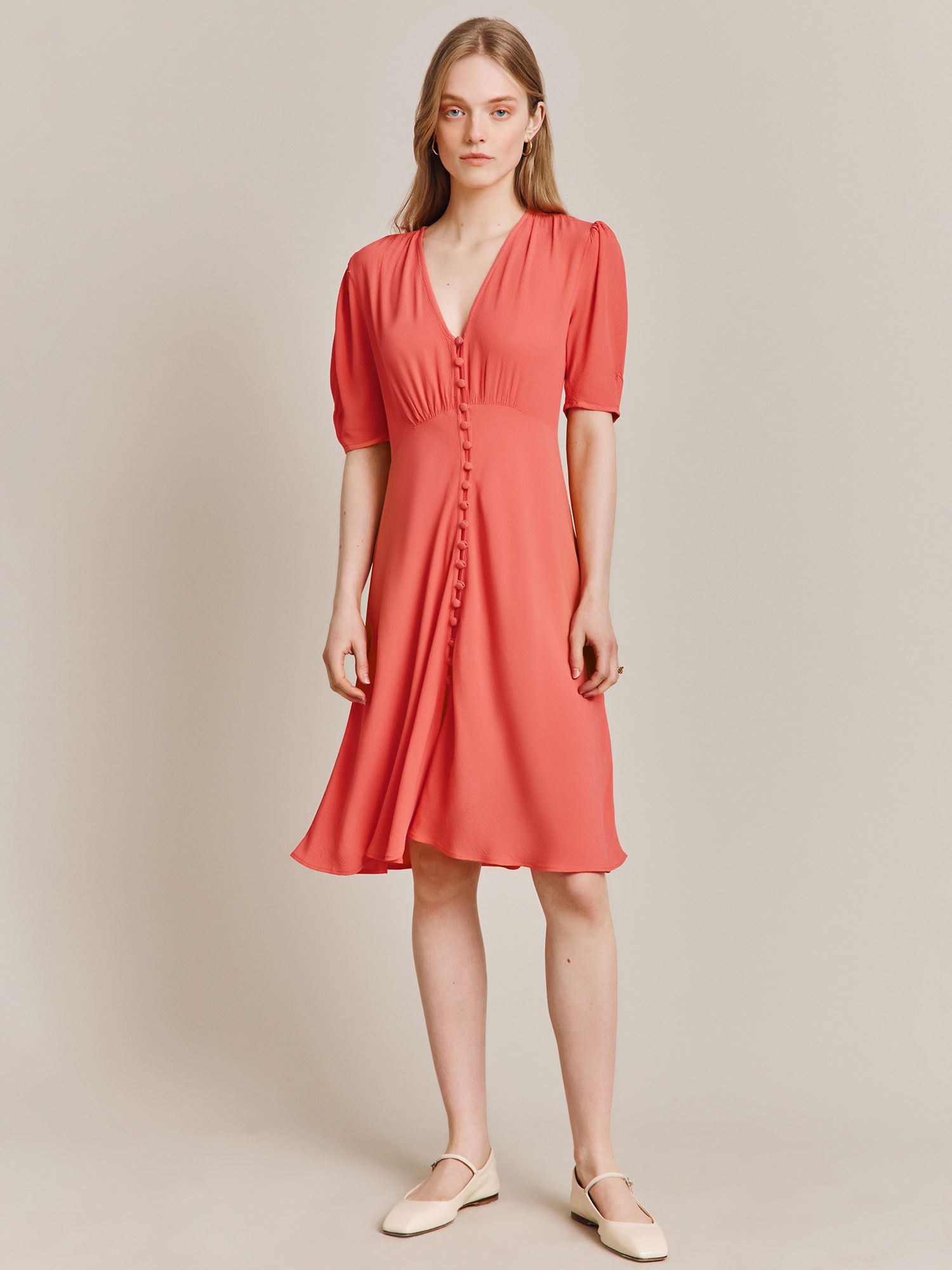 Ghost Mia Button Front Dress, Coral