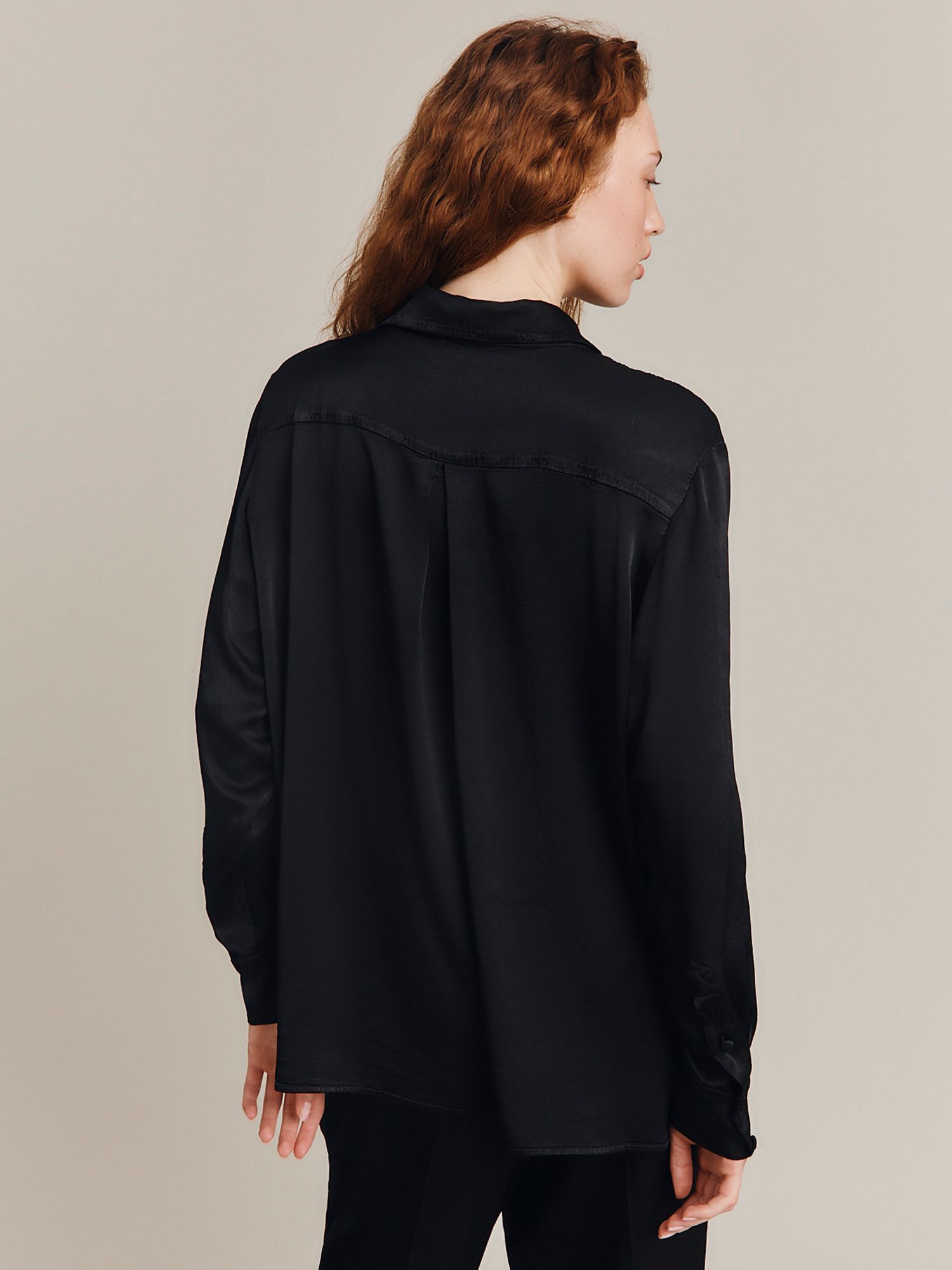 Ghost Ellie Satin Shirt, Black at John Lewis & Partners