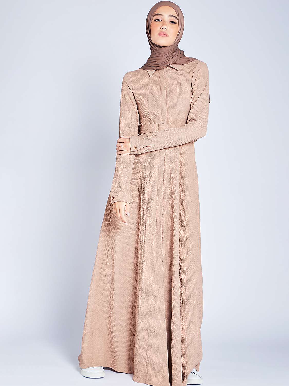 Buy Aab Textured Crinkle Belted Maxi Dress, Camel Online at johnlewis.com