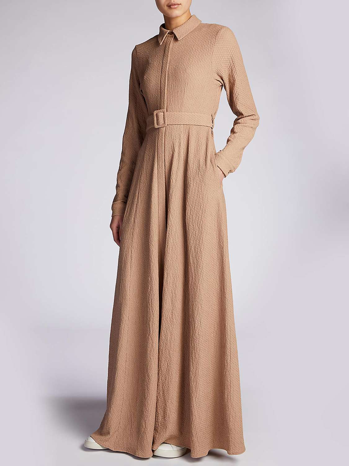 Buy Aab Textured Crinkle Belted Maxi Dress, Camel Online at johnlewis.com