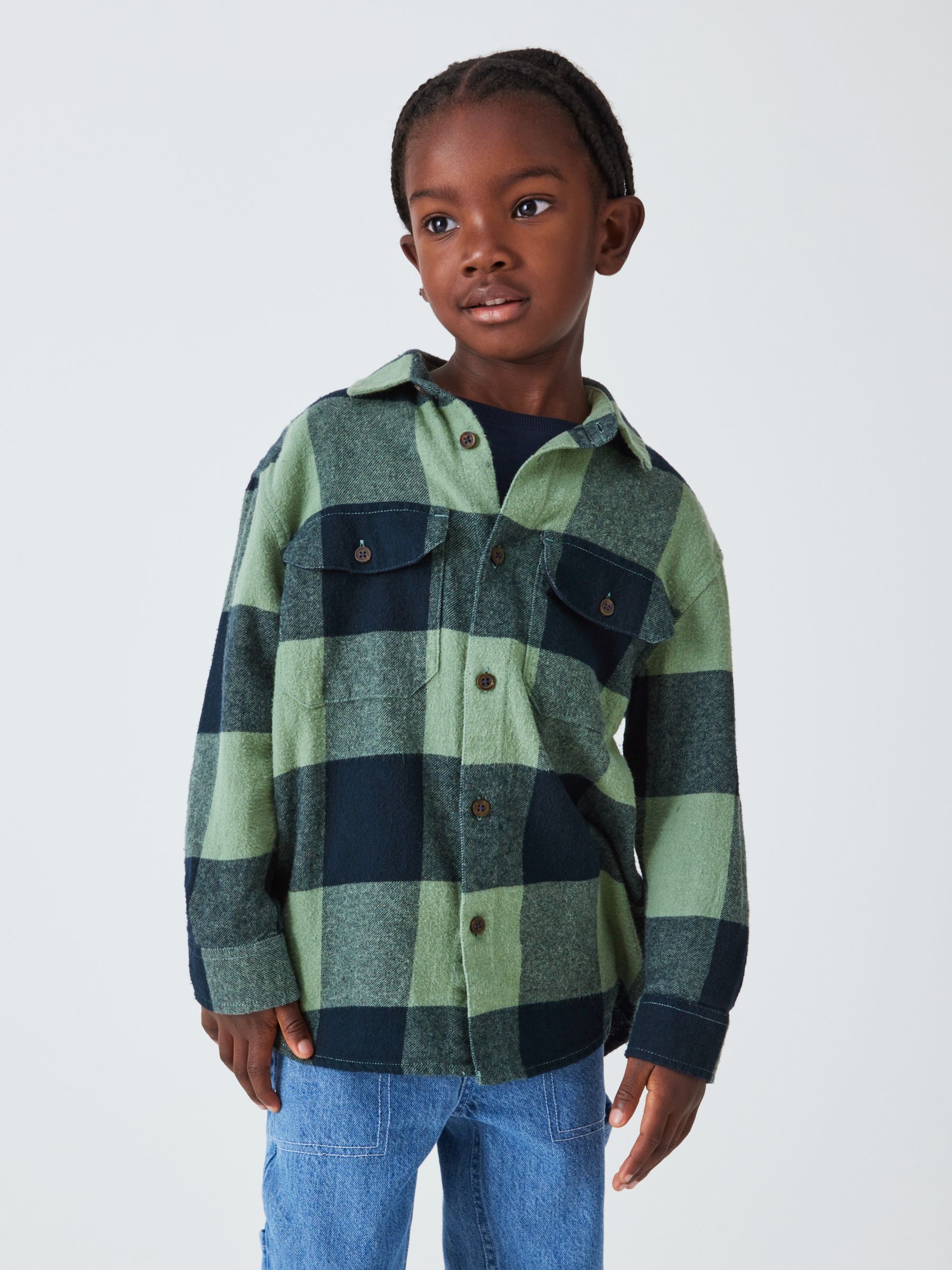 John Lewis Kids' Buffalo Plaid Check Shirt, Green