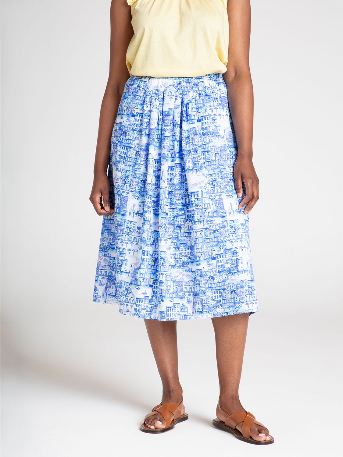 Thought Imogen Organic Cotton Midi Skirt, Blue/Multi