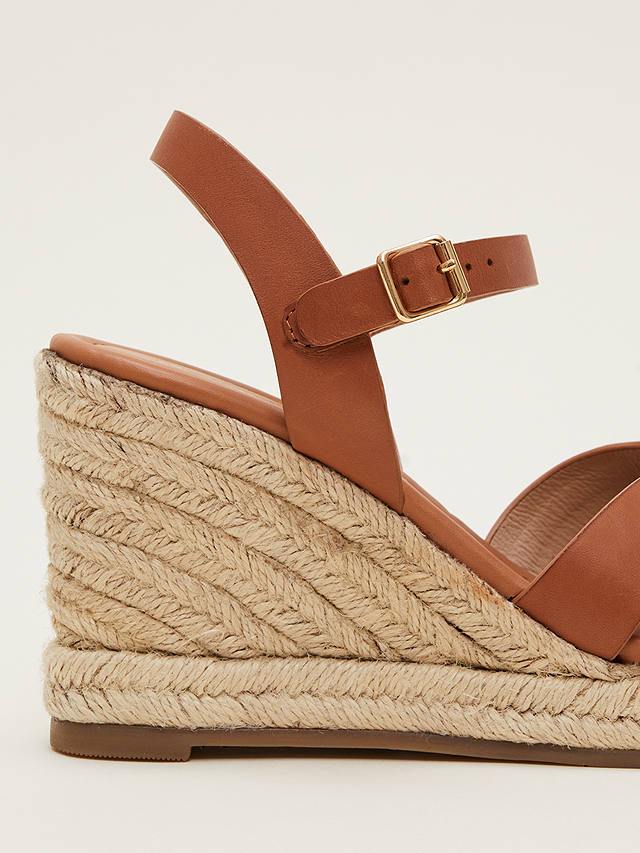 Phase Eight Leather Multi Strap Espadrille Wedge Sandals, Tan