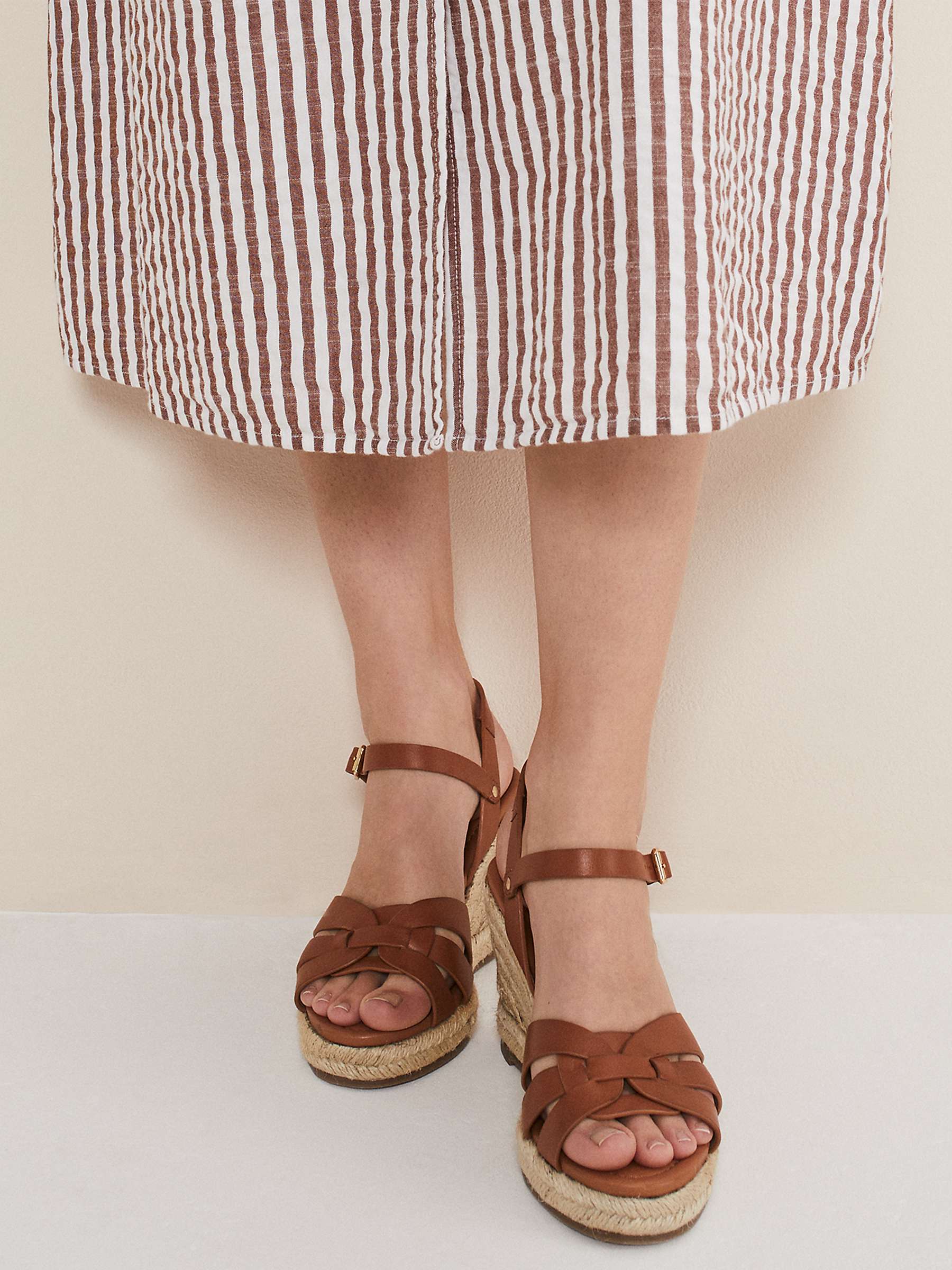 Buy Phase Eight Leather Multi Strap Espadrille Wedge Sandals, Tan Online at johnlewis.com