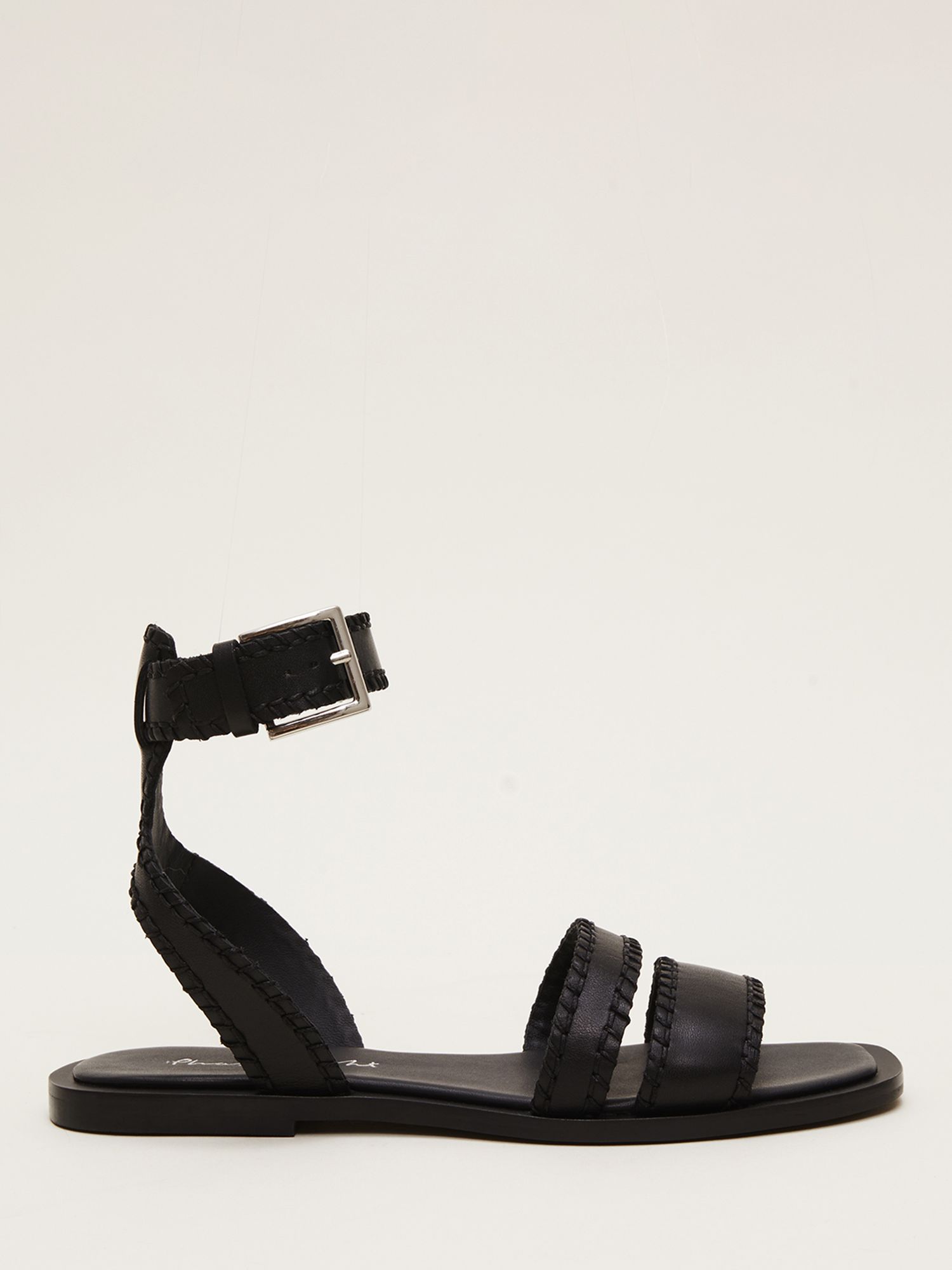 Phase Eight Leather Double Strap Flat Sandals, Black at John Lewis ...