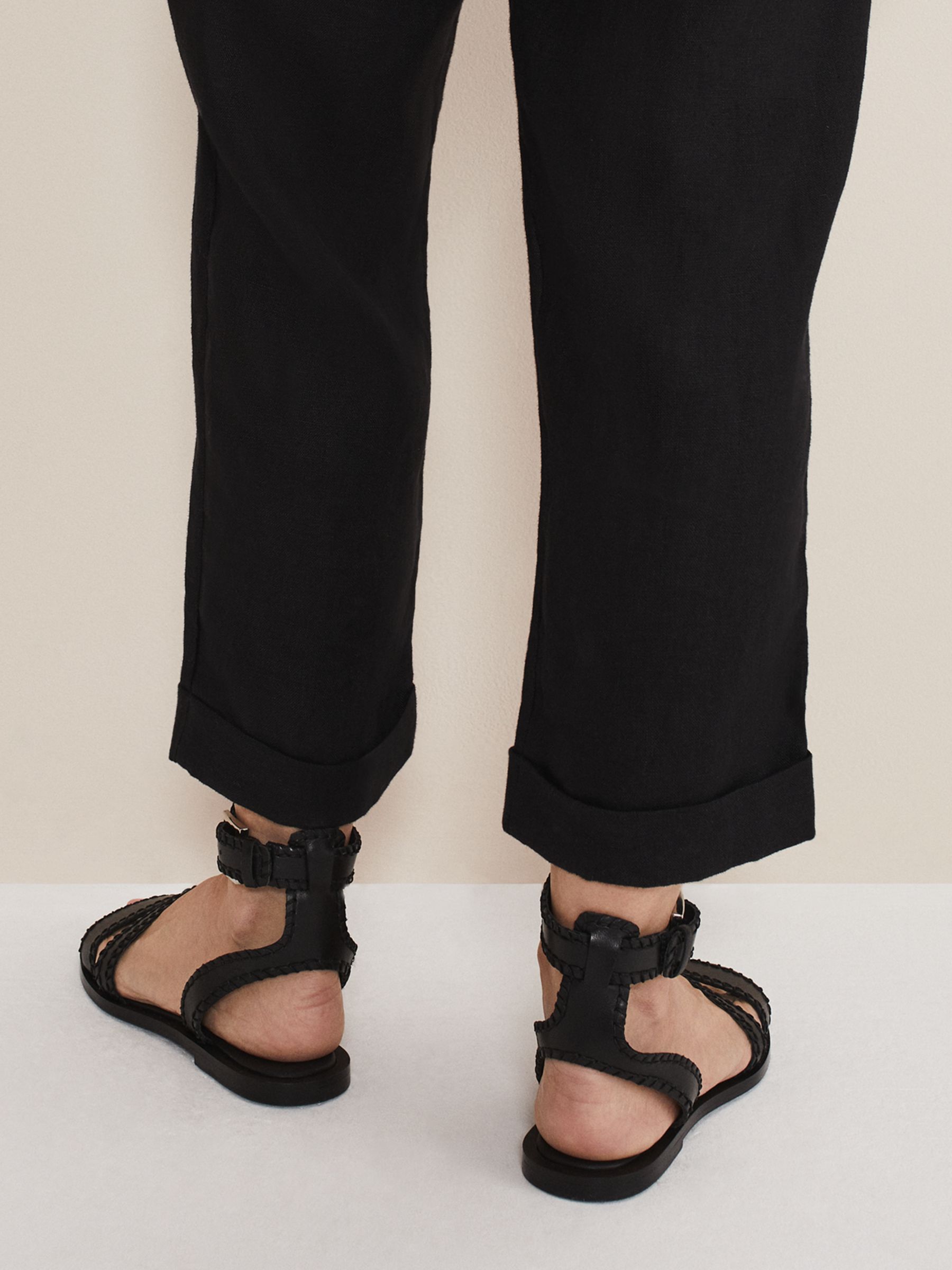 Phase Eight Leather Double Strap Flat Sandals, Black at John Lewis ...
