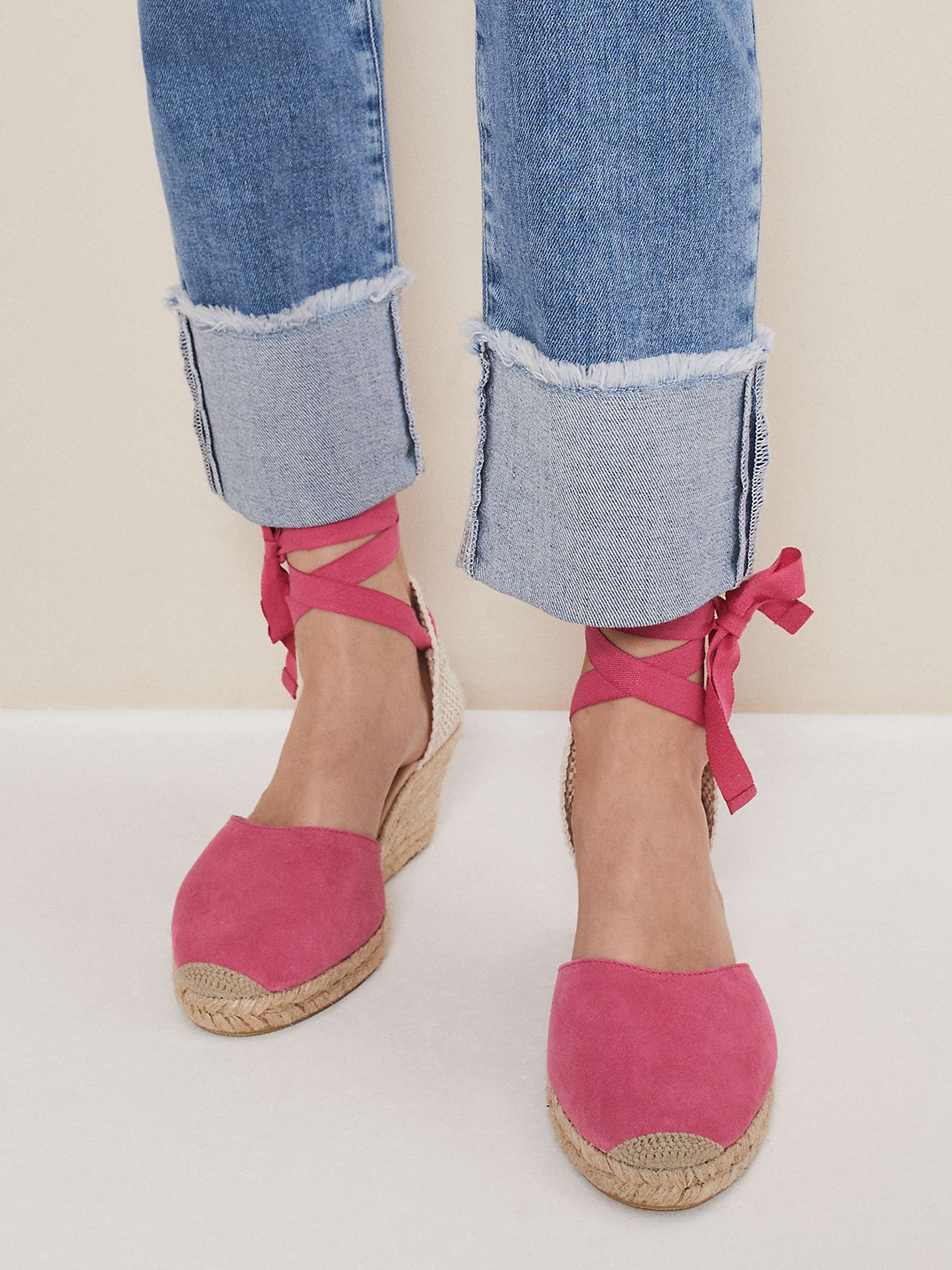 Buy Phase Eight Suede Ankle Tie Espadrilles, Bright Pink Online at johnlewis.com