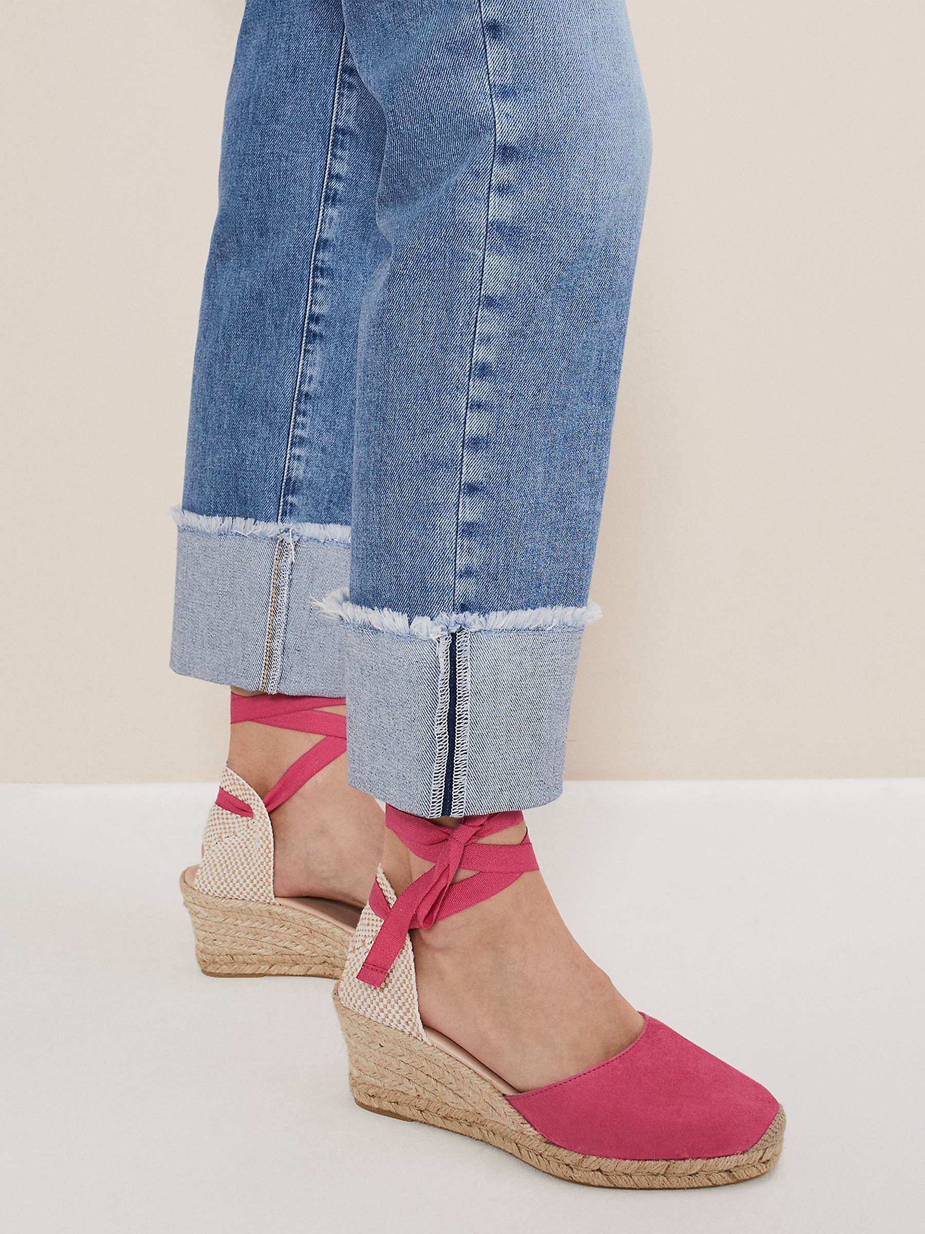 Buy Phase Eight Suede Ankle Tie Espadrilles, Bright Pink Online at johnlewis.com