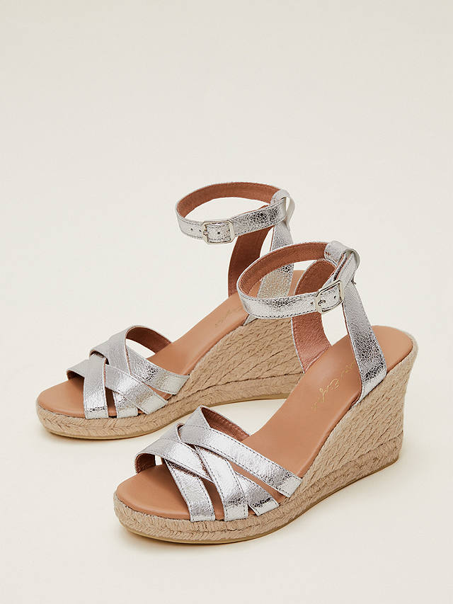 Phase Eight Wedge Heel Strappy Espadrille Shoes, Silver