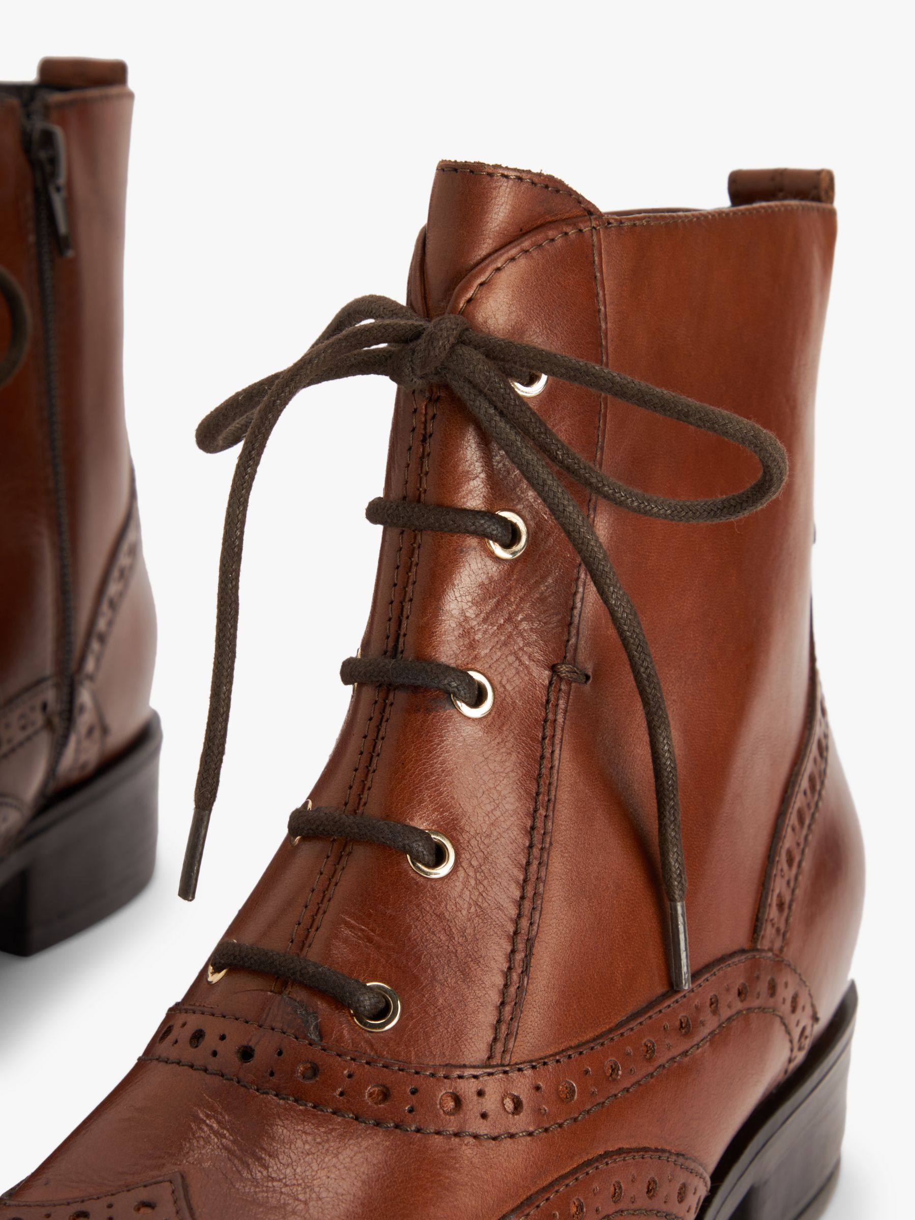 John Lewis Camie Leather Brogue Detail Lace Up Ankle Boots, Chestnut, 8
