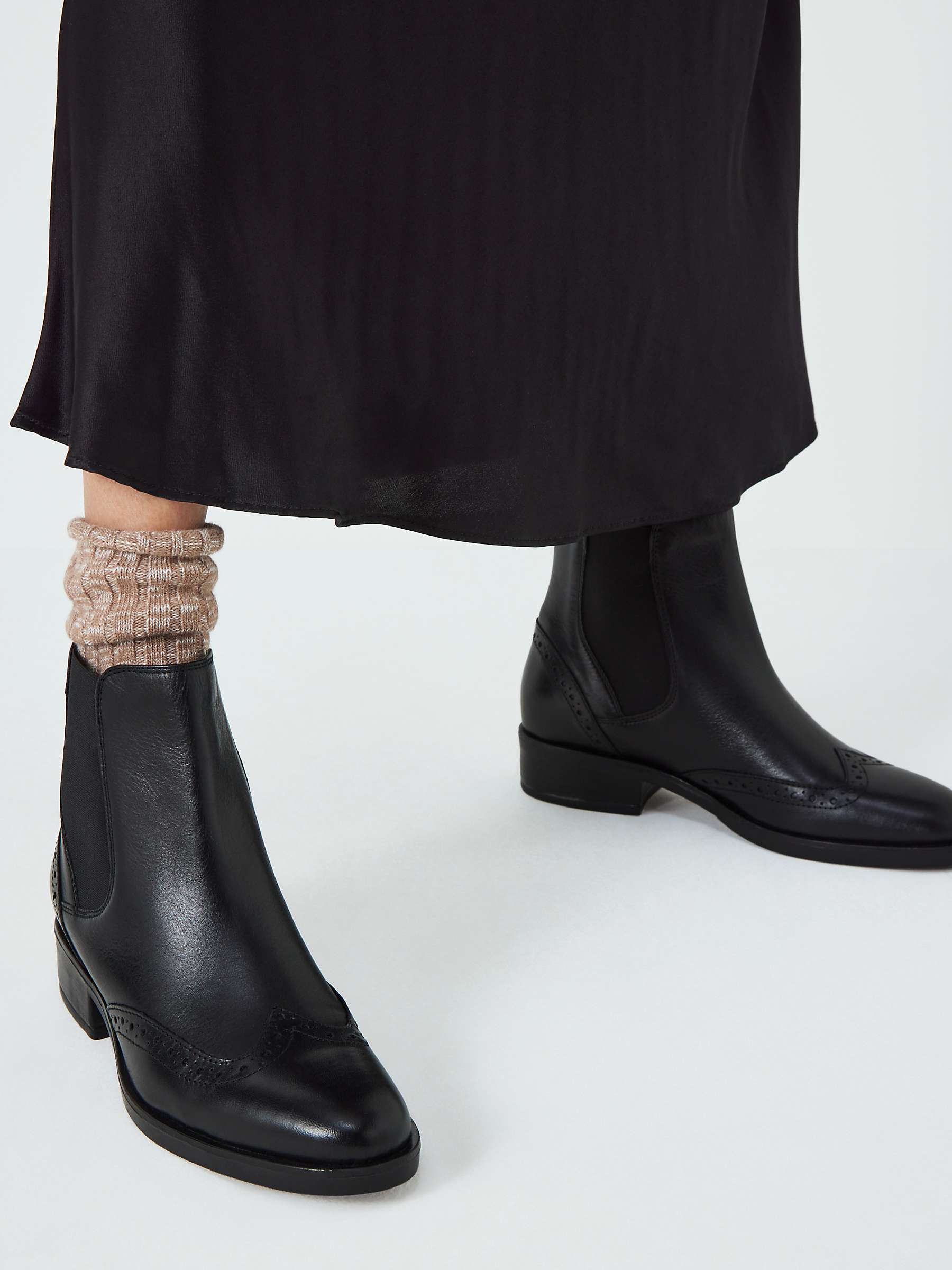 John Lewis Pheebs Leather Brogue Detail Chelsea Boots, Nero Boxer at ...