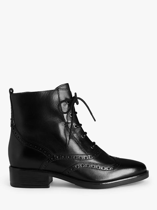 John Lewis Camie Leather Brogue Detail Lace Up Ankle Boots, Black at ...