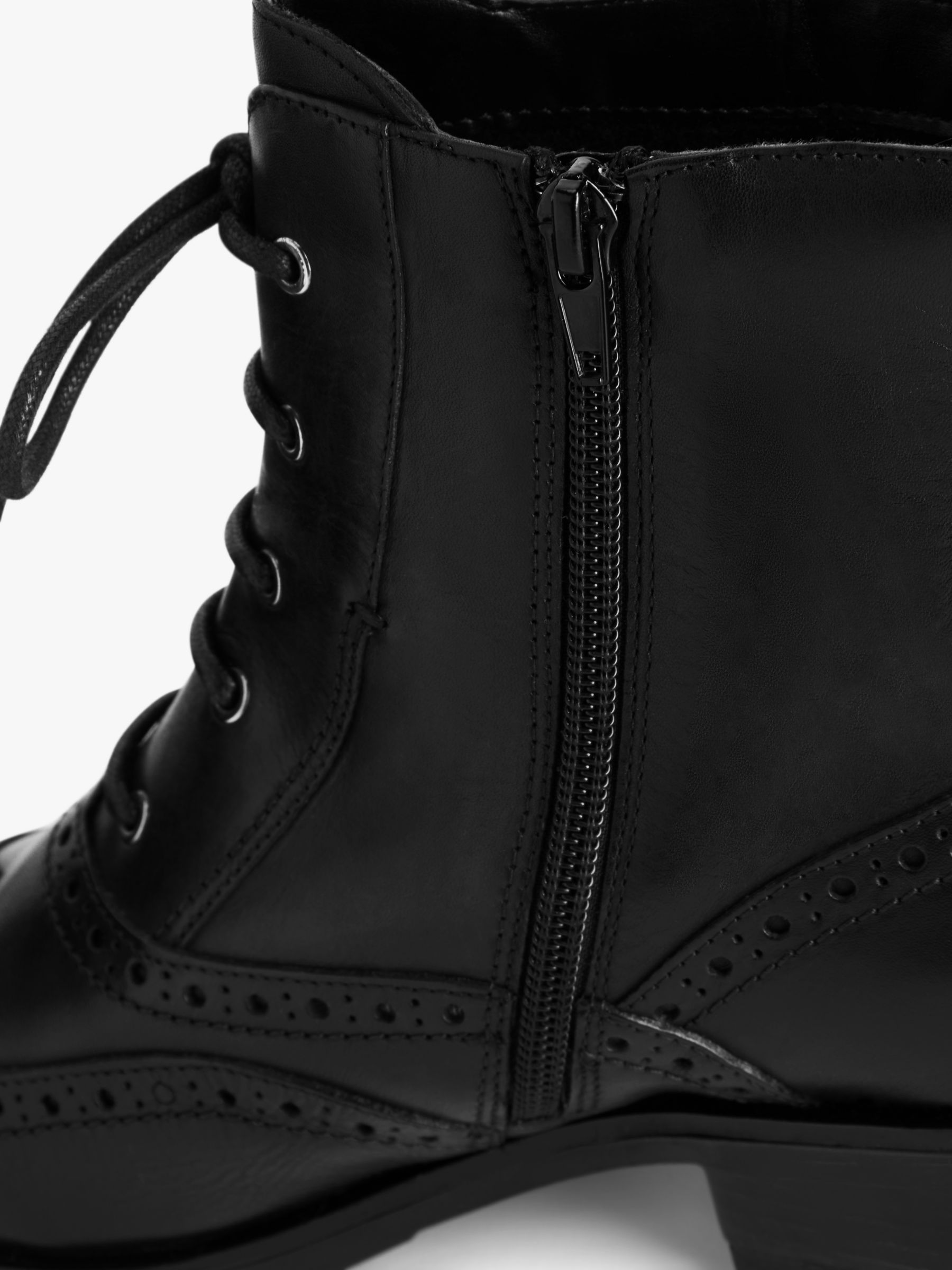 John Lewis Camie Leather Brogue Detail Lace Up Ankle Boots, Black at ...