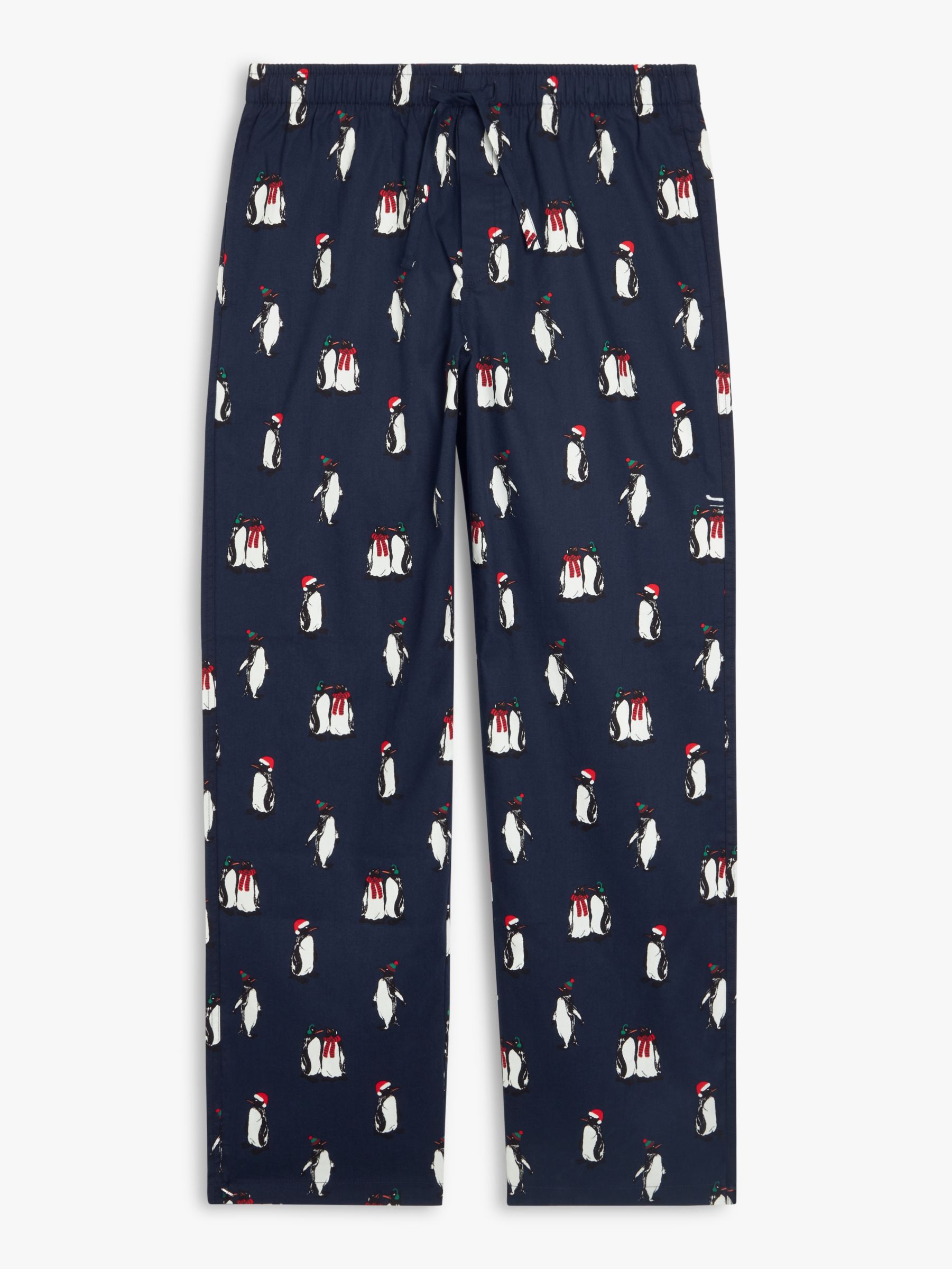 John Lewis Organic Cotton Christmas Penguin Print Lounge Pants, Navy/Multi