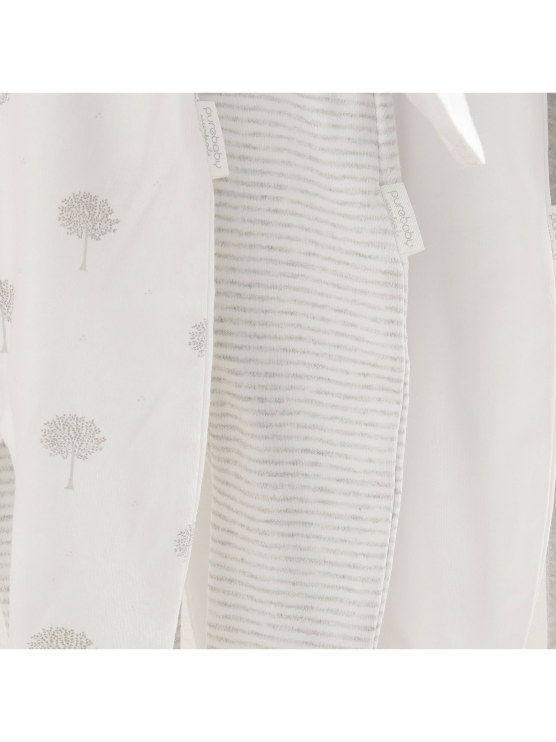 Buy Purebaby Organic Cotton Essential Zip Front Growsuit, Pack of 4, Grey Melange Online at johnlewis.com