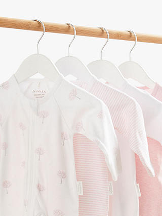 Purebaby Organic Cotton Essential Zip Front Growsuit, Pack of 4, Pink Melange