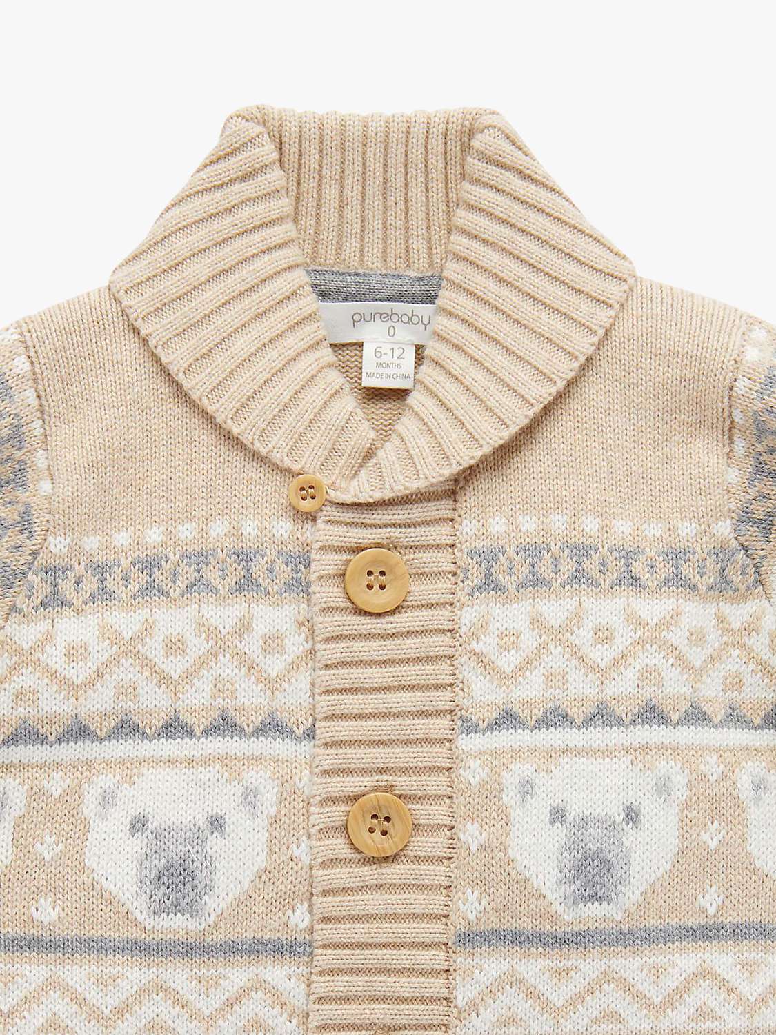 Buy Purebaby Polar Bear Wool Blend Cardigan, Neutrals Jacquard Online at johnlewis.com