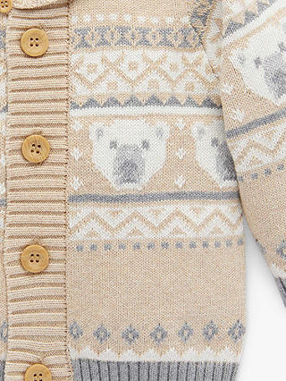 Purebaby Polar Bear Wool Blend Cardigan, Neutrals Jacquard