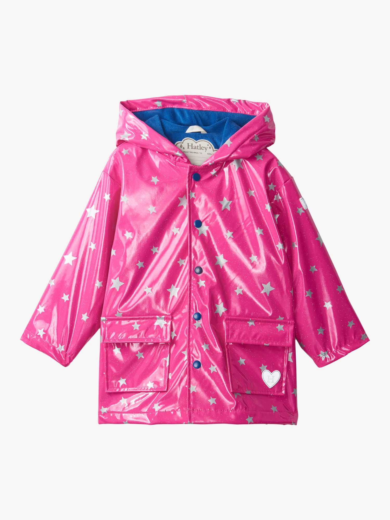 Hatley Kids' Glitter Star Print Fleece Lined Rain Coat, Raspberry Rose, 2  years