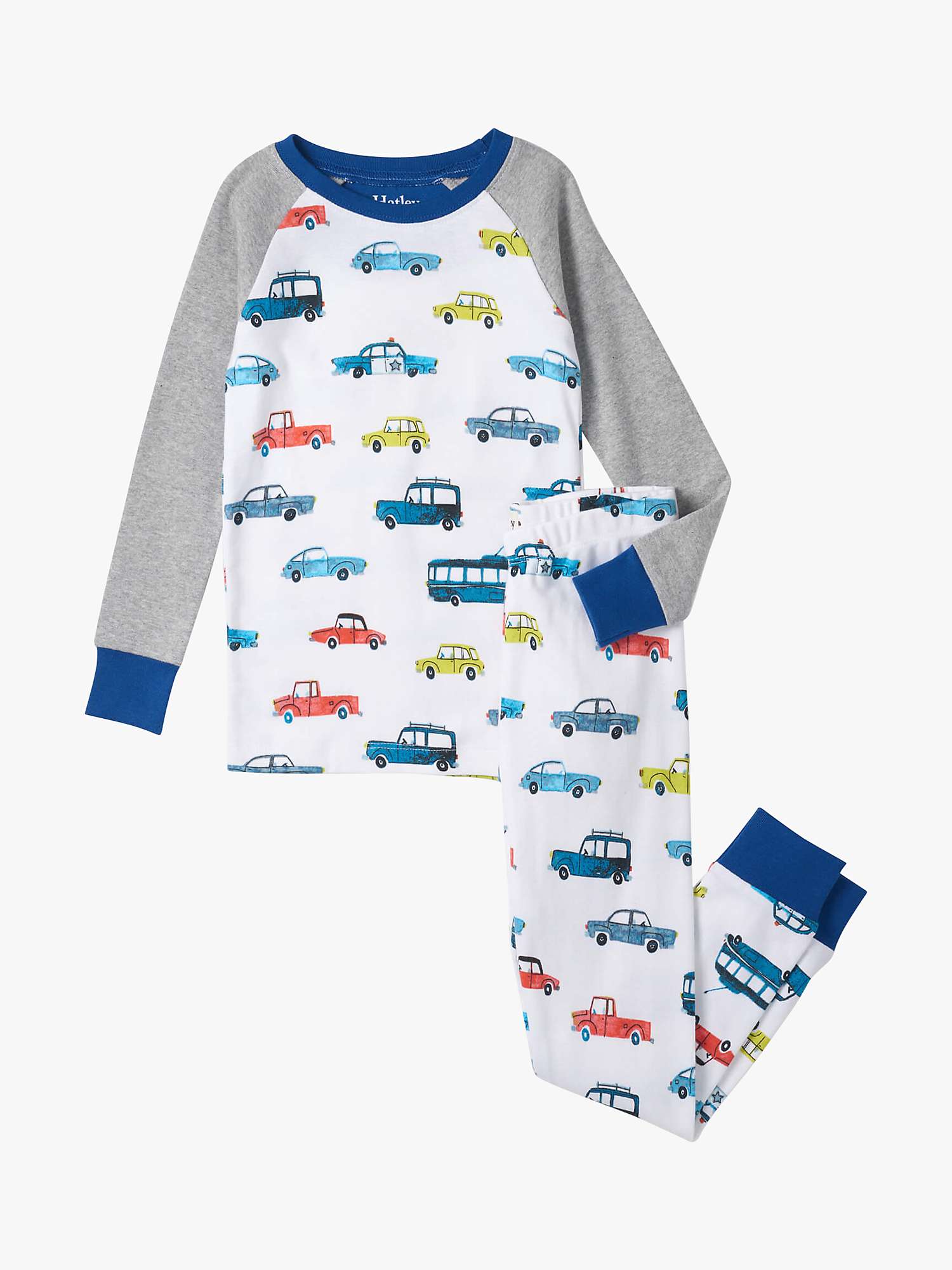 Hatley Kids' Vehicle Print Cotton Pyjamas, White at John Lewis & Partners