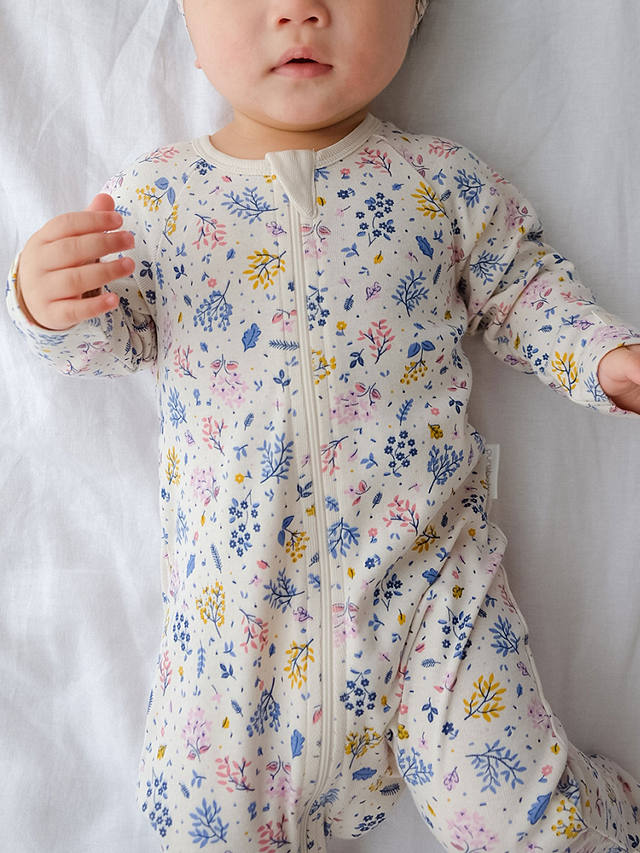Purebaby Baby Floral Print Zip Growsuit & Headband Set, Dusk
