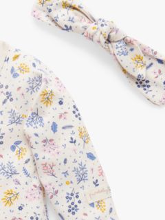 Purebaby Baby Floral Print Zip Growsuit & Headband Set, Dusk, Newborn