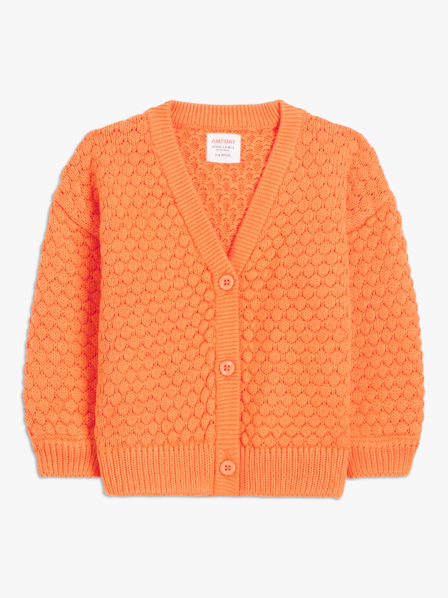 John Lewis ANYDAY Baby Cotton Blend Knitted Cardigan, Orange, 3-6 months