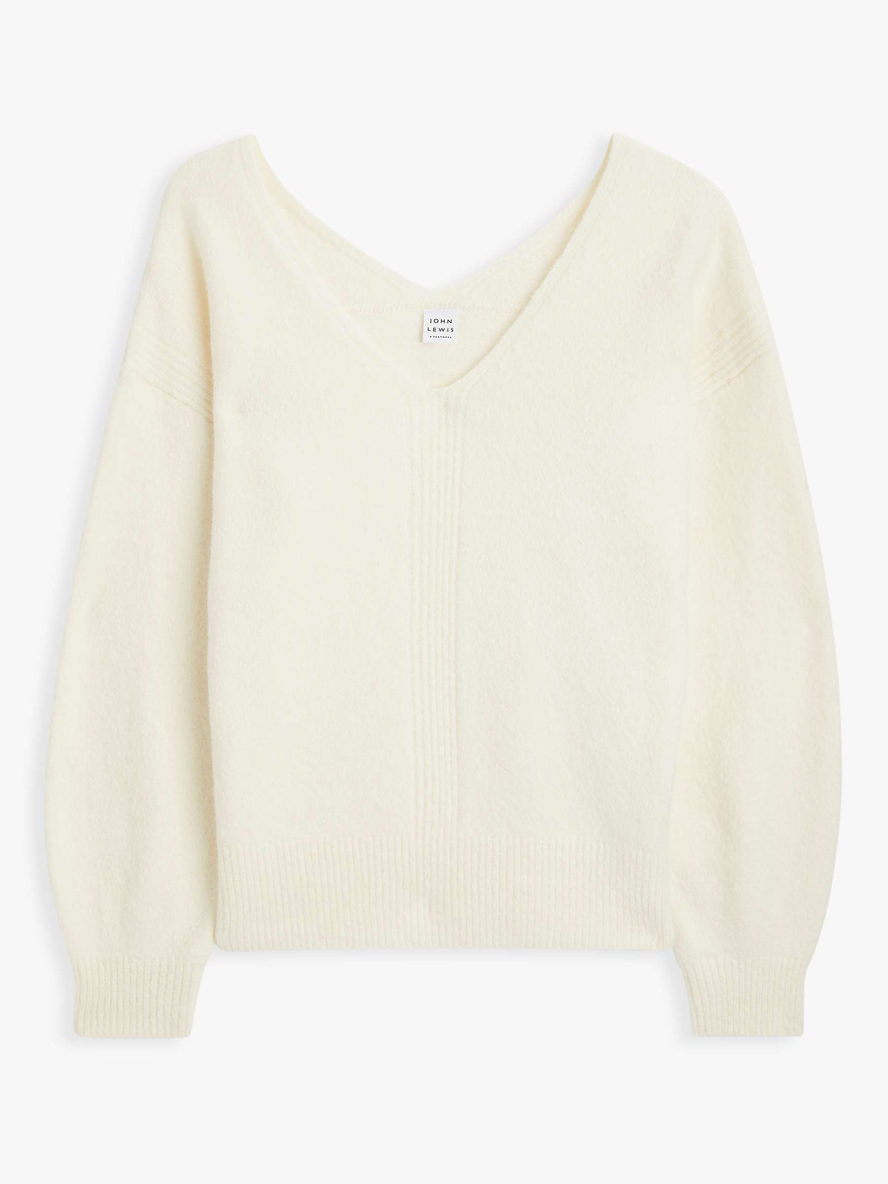 John Lewis Soft V- Neck Cotton Sweater, Off White at John Lewis & Partners