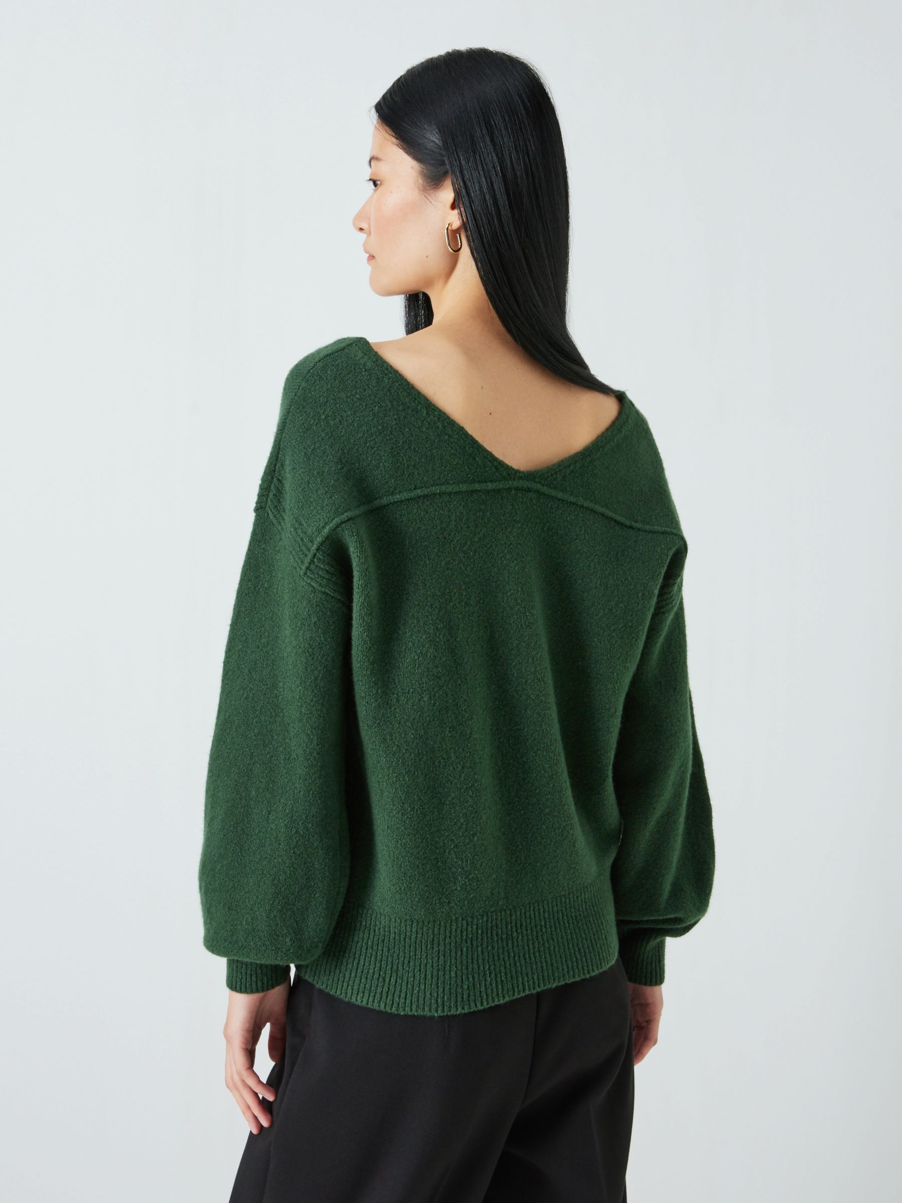 John Lewis Soft V- Neck Cotton Sweater, Foliage Green at John Lewis ...