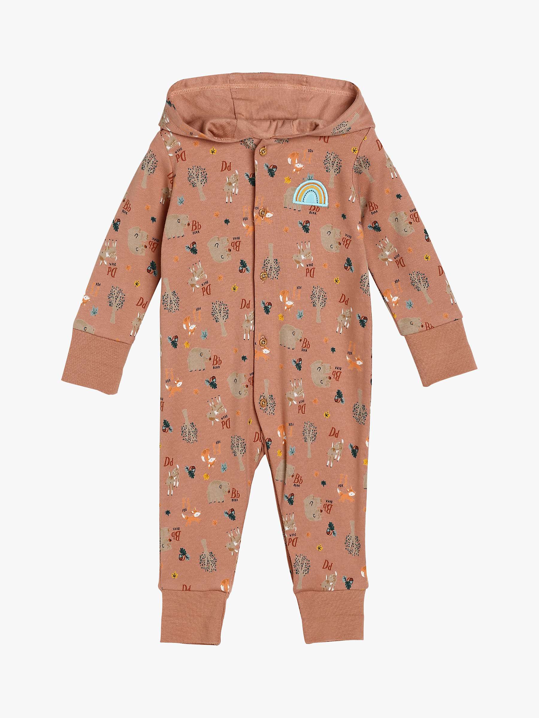 Buy Mini Cuddles Baby Forest Animal Print Hooded Romper, Brown Online at johnlewis.com
