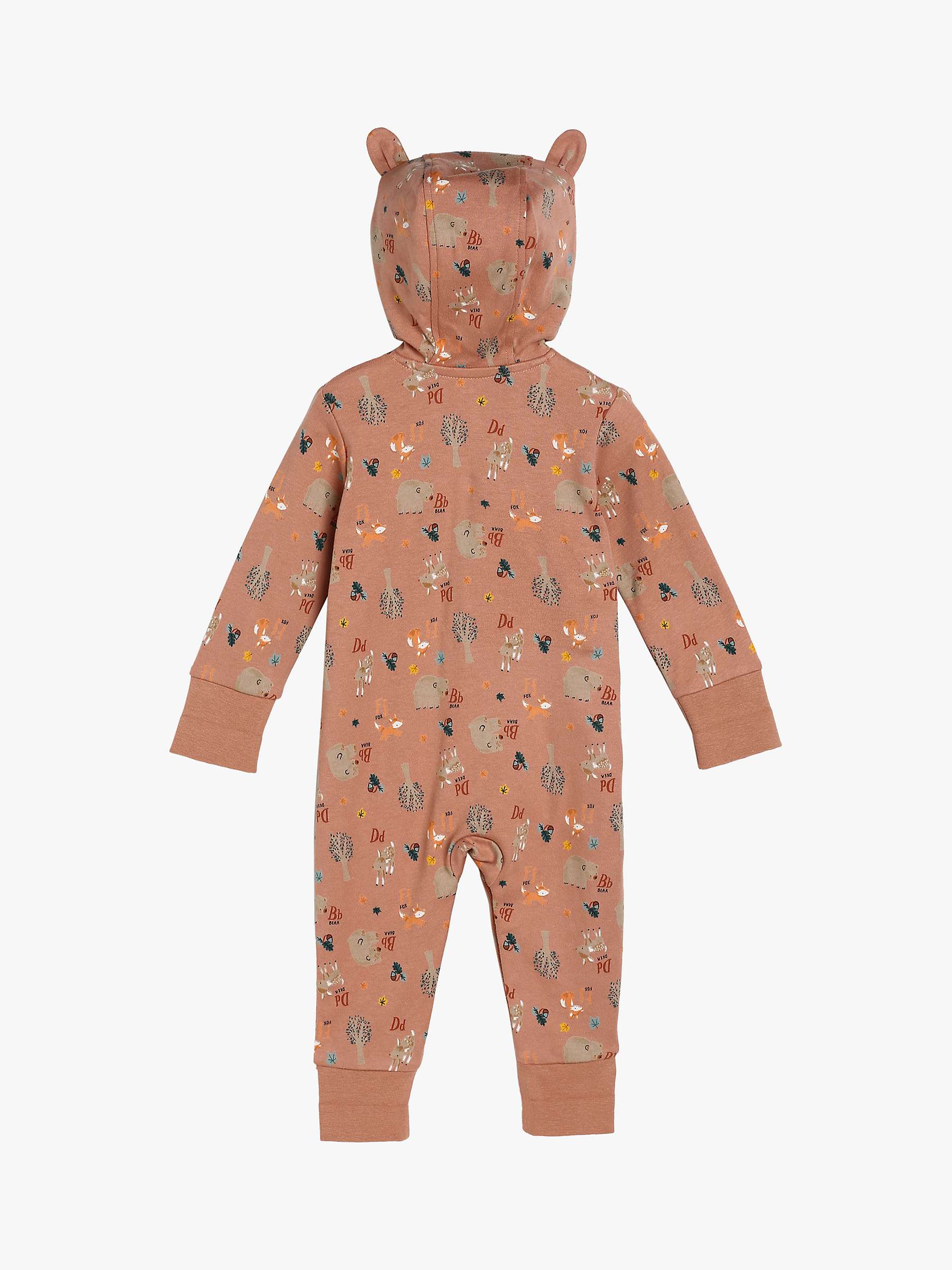 Buy Mini Cuddles Baby Forest Animal Print Hooded Romper, Brown Online at johnlewis.com