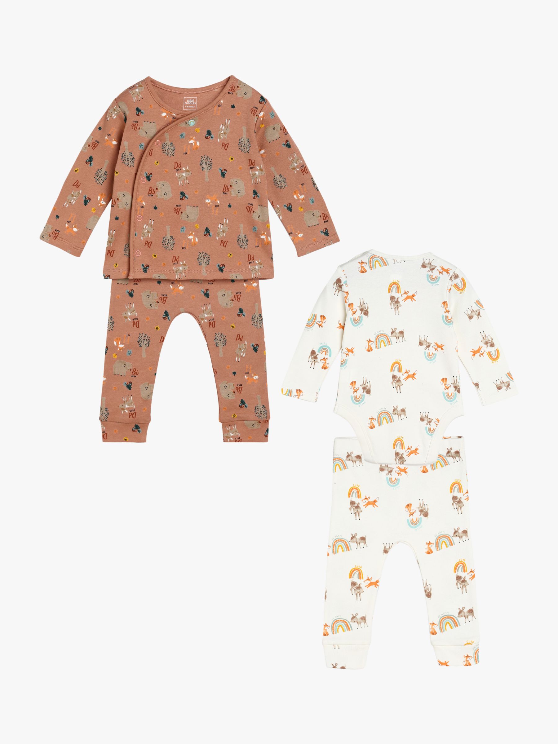 Mini Cuddles Baby Nature Print Twin Set Outfits, Pack Of 2, Brown/Off ...