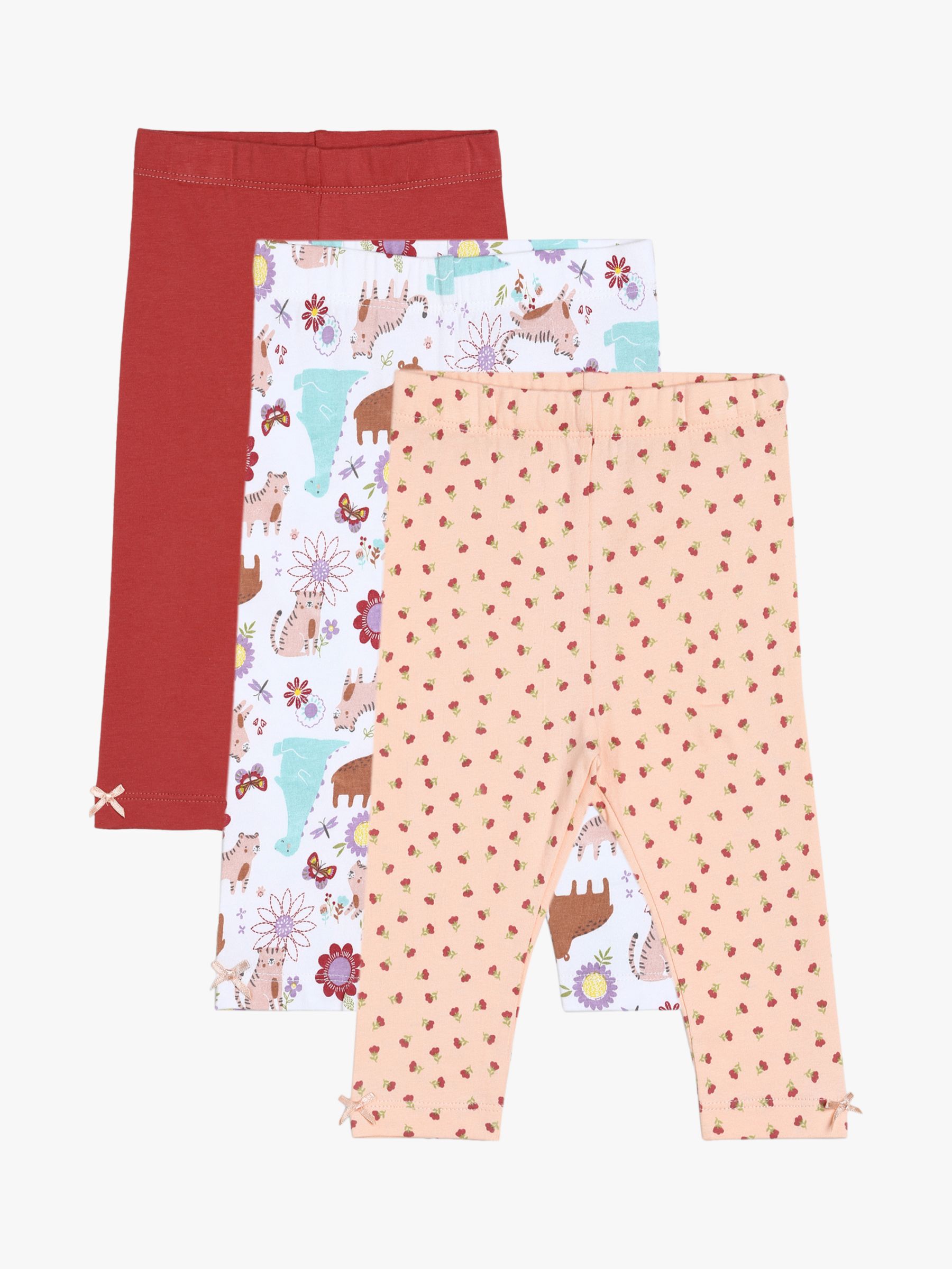 Mini Cuddles Baby Trip to the Museum Leggings, Pack Of 3, Red/White/Pink,  0-3 months