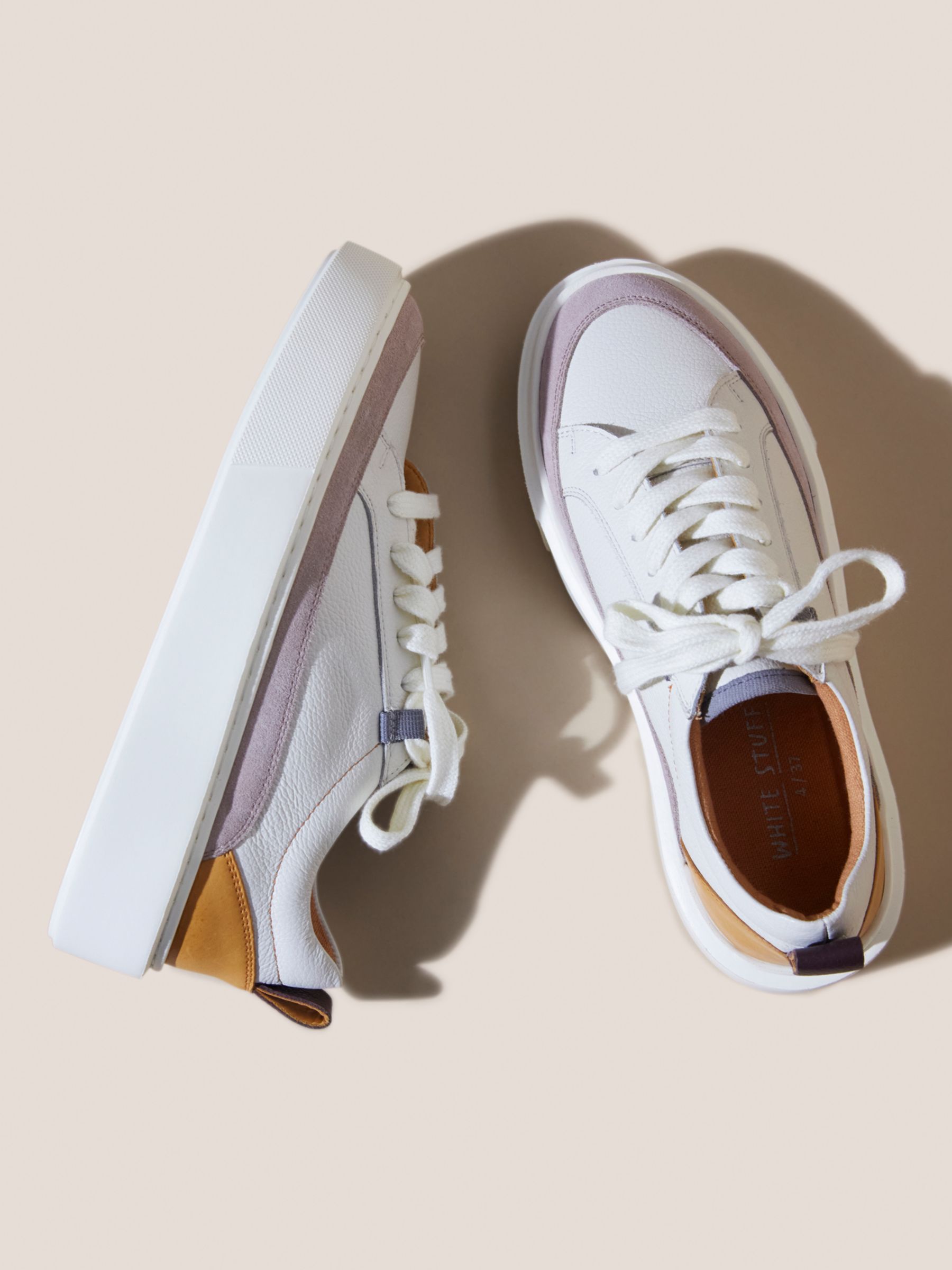 White Stuff Leather Trainers, White/Multi at John Lewis & Partners