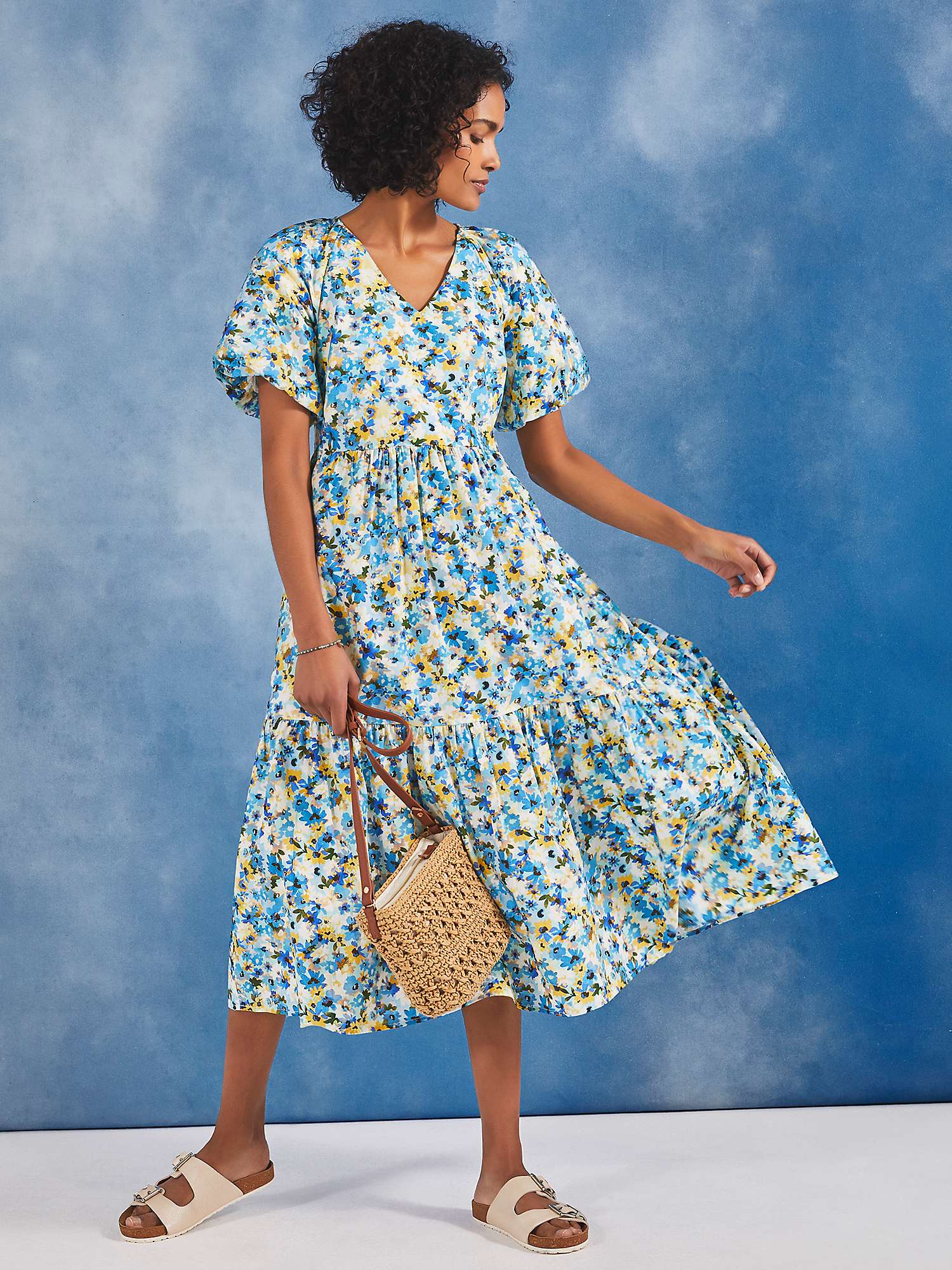 Buy Crew Clothing Irene Cotton Floral Midi Dress, Multi Blue Online at johnlewis.com