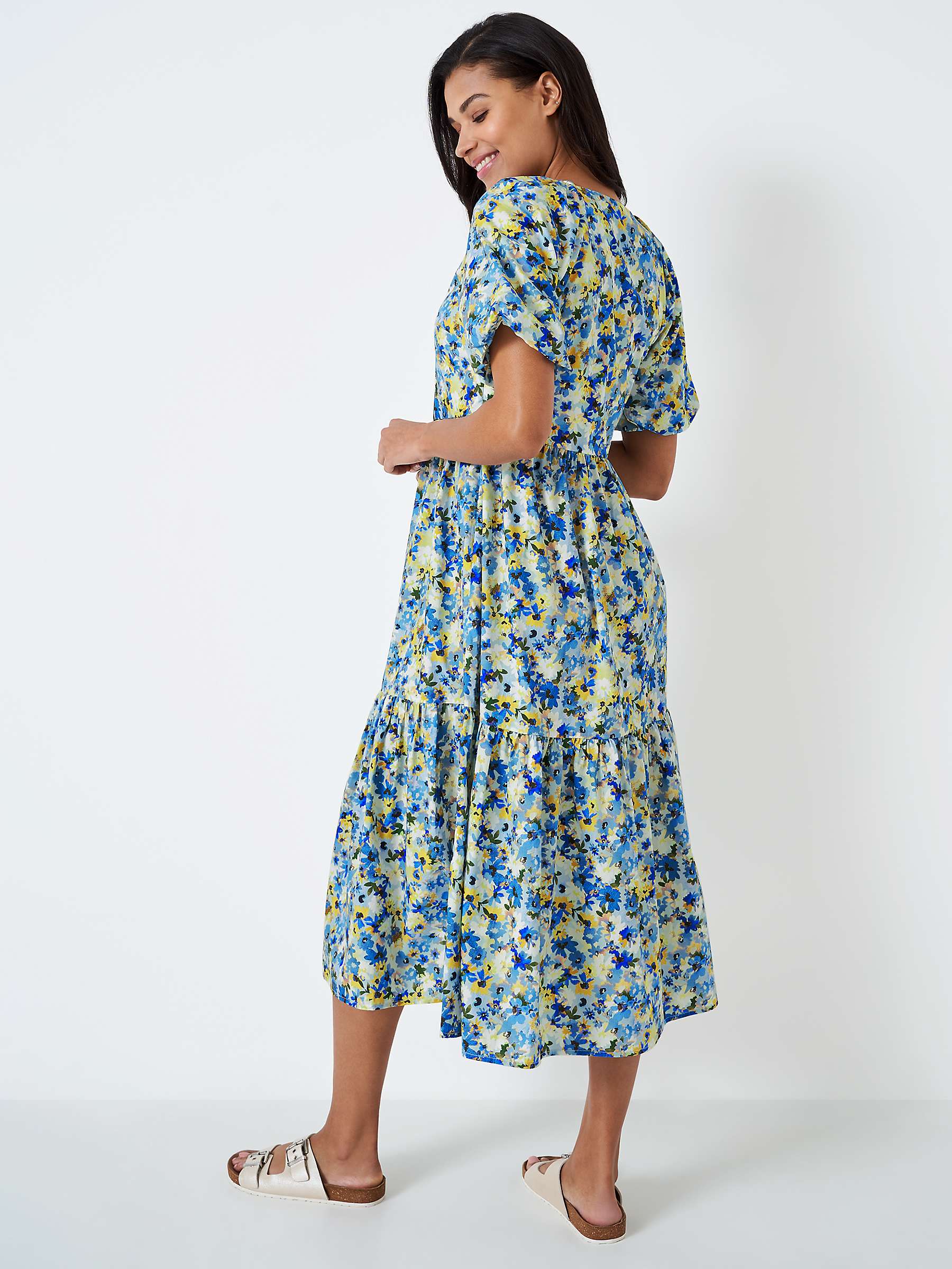 Buy Crew Clothing Irene Cotton Floral Midi Dress, Multi Blue Online at johnlewis.com