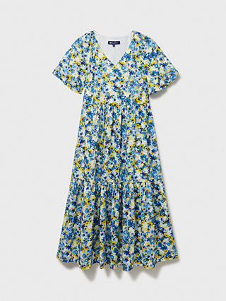Crew Clothing Irene Cotton Floral Midi Dress, Multi Blue