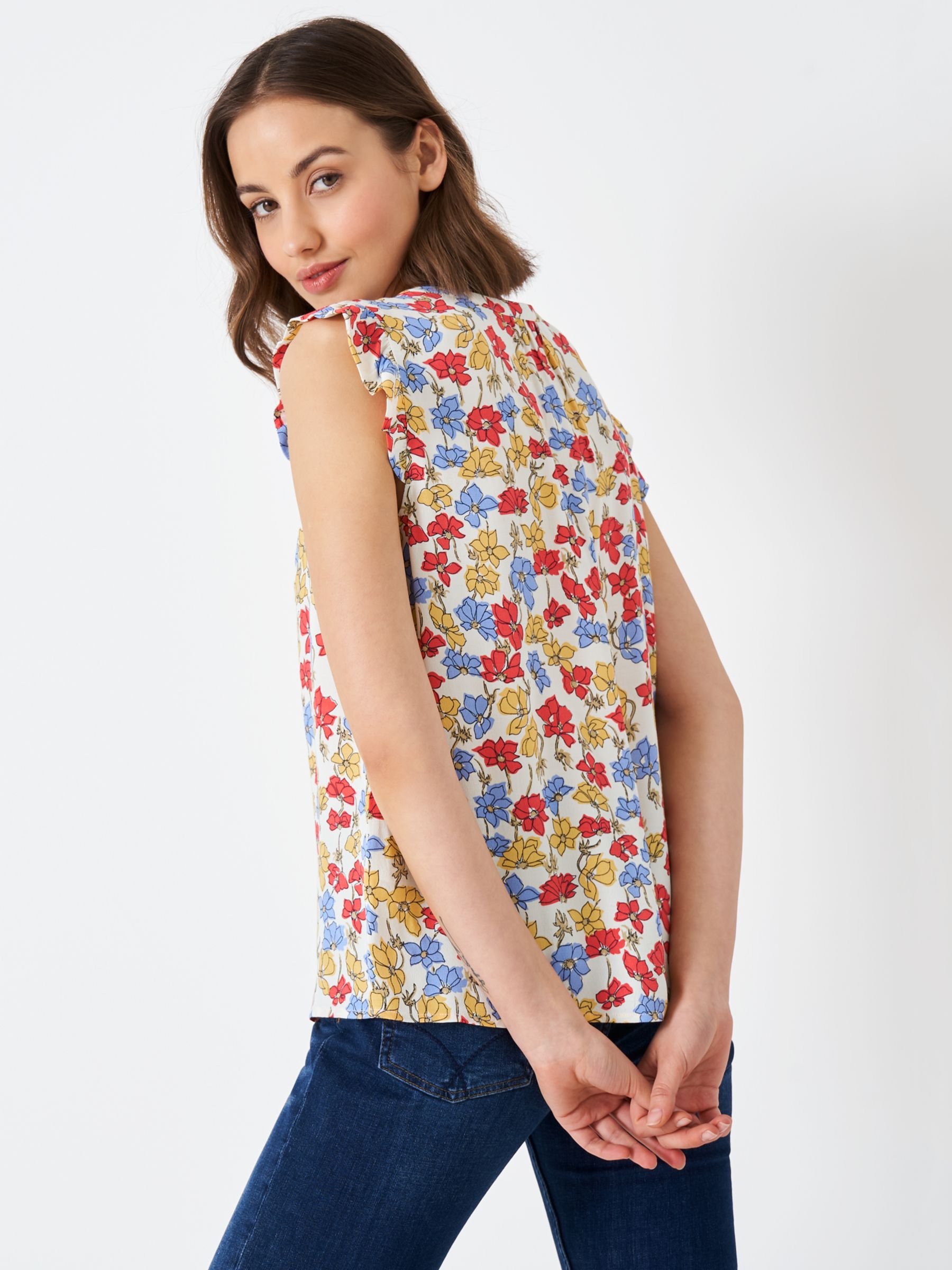 Crew Clothing Ophelia Floral Ruffle Sleeve Blouse, Multi at John Lewis ...