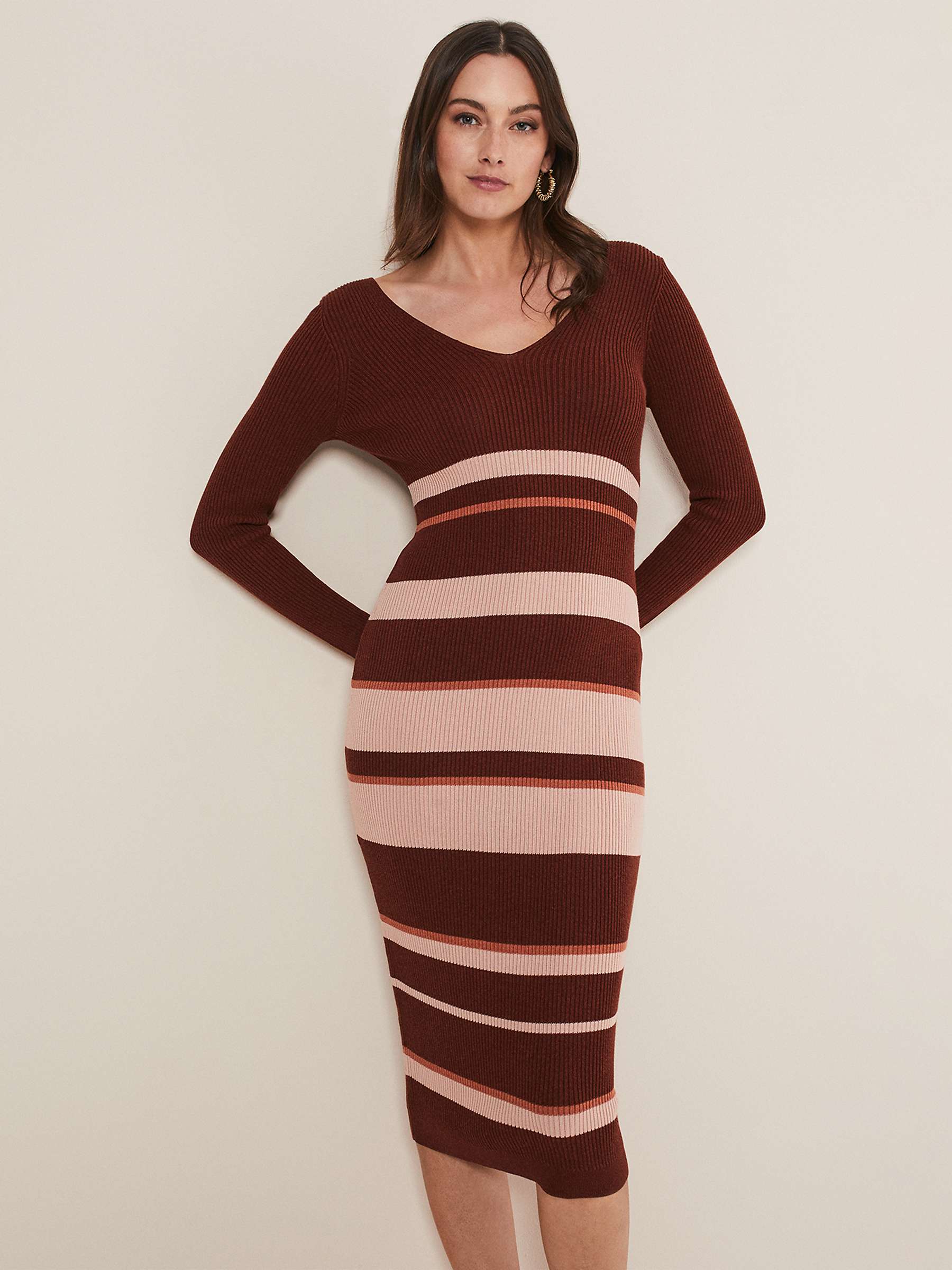 Buy Phase Eight Dani Striped Jumper Dress, Burgundy/Pink Online at johnlewis.com