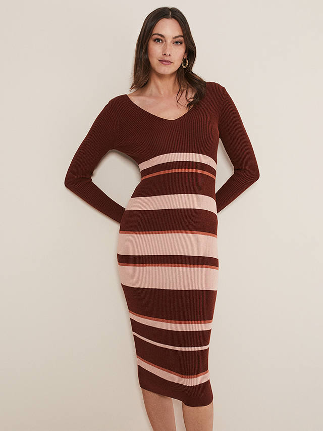 Phase Eight Dani Striped Jumper Dress, Burgundy/Pink