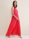 Phase Eight Piper Pleated Maxi Dress, Red/Pink
