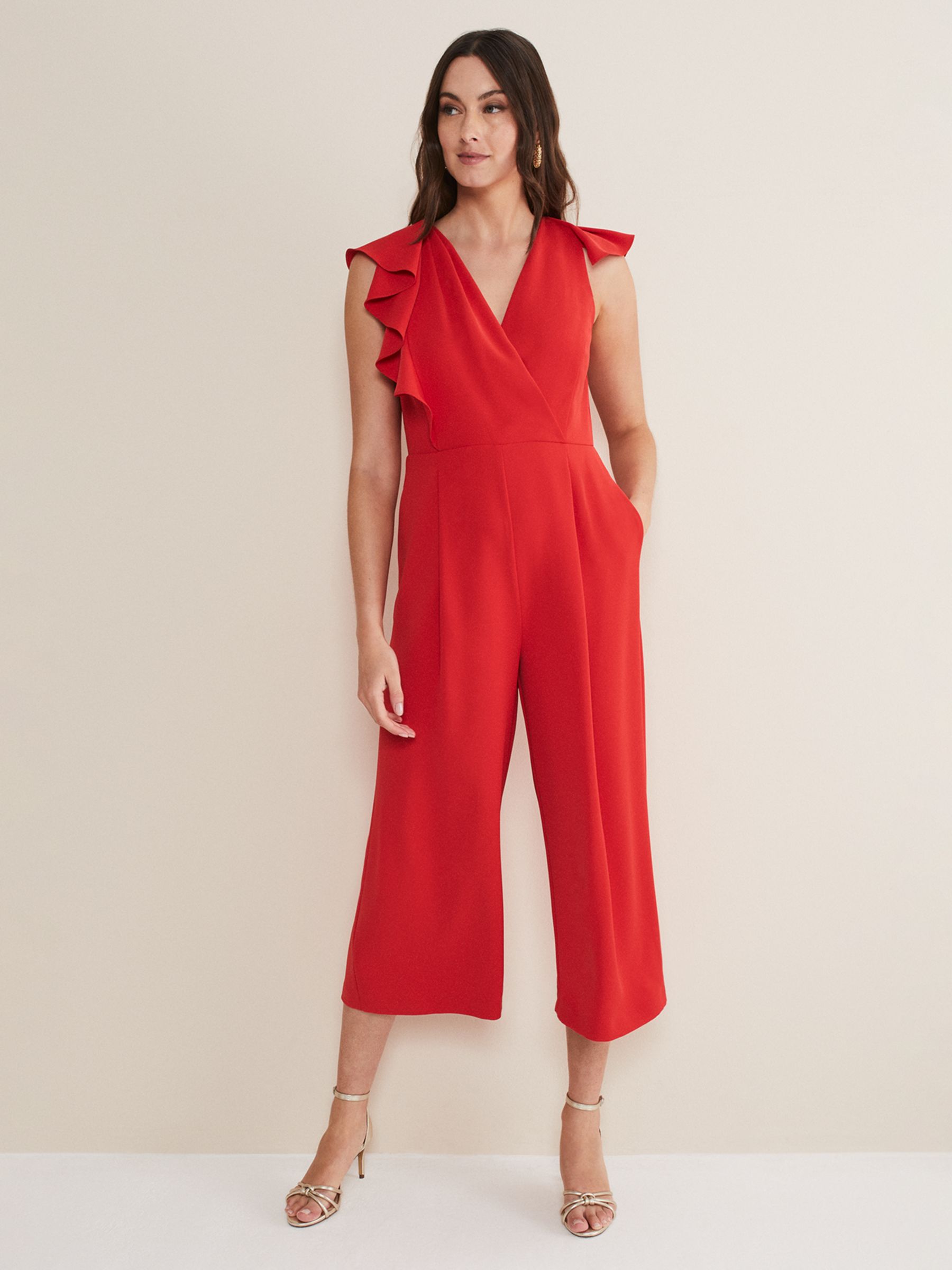 Phase Eight NIcky Ruffle Jumpsuit, Red, 6