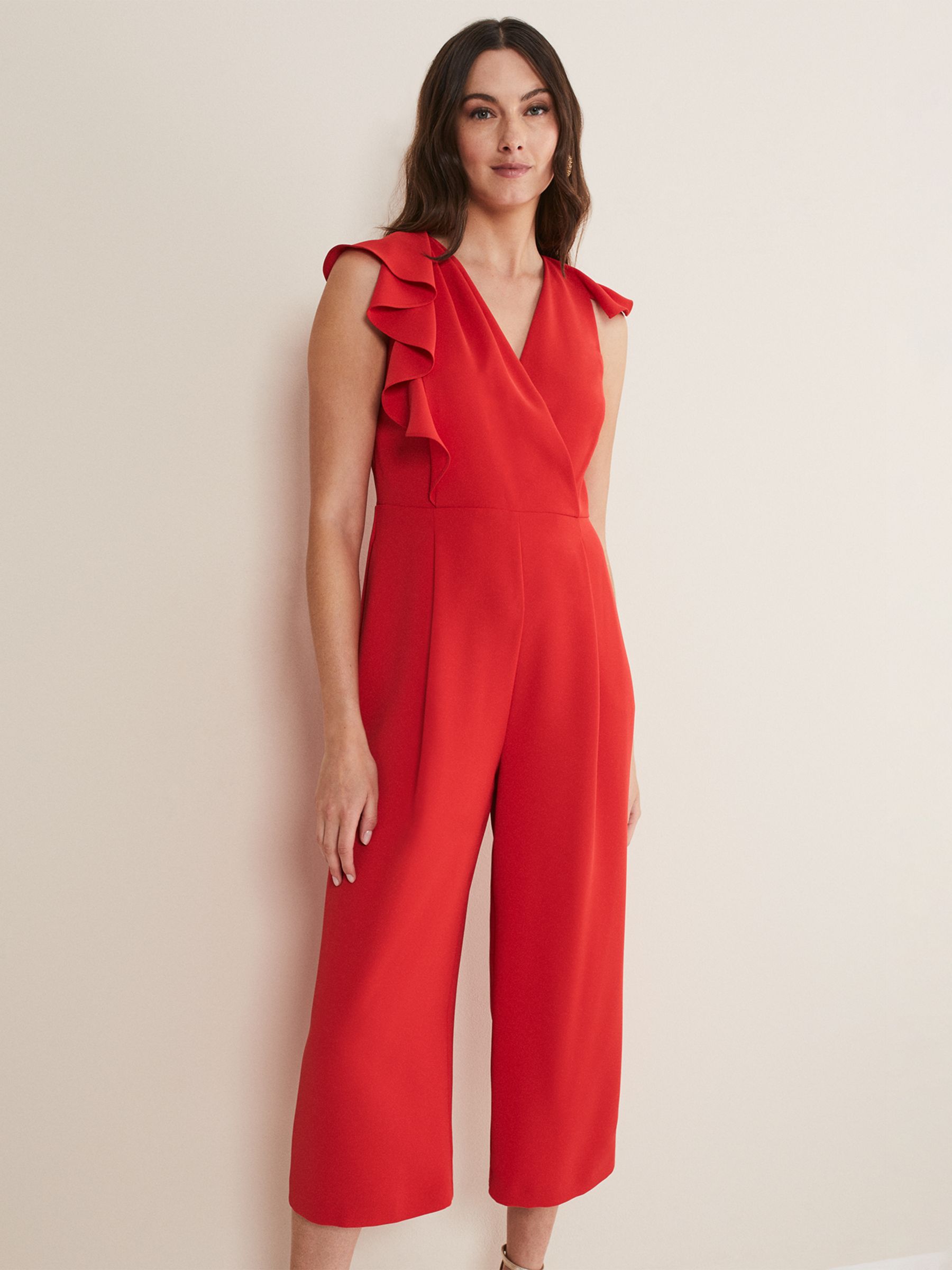 Phase Eight NIcky Ruffle Jumpsuit, Red, 6