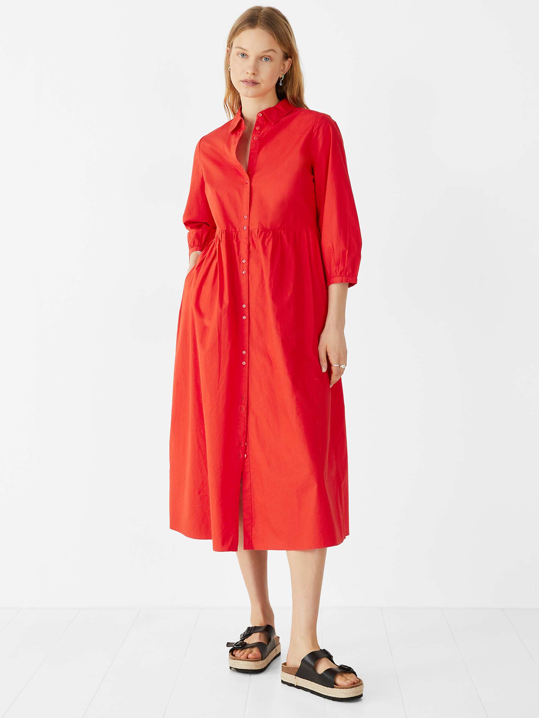Buy HUSH Cindy Poplin Midi Dress, Red Online at johnlewis.com